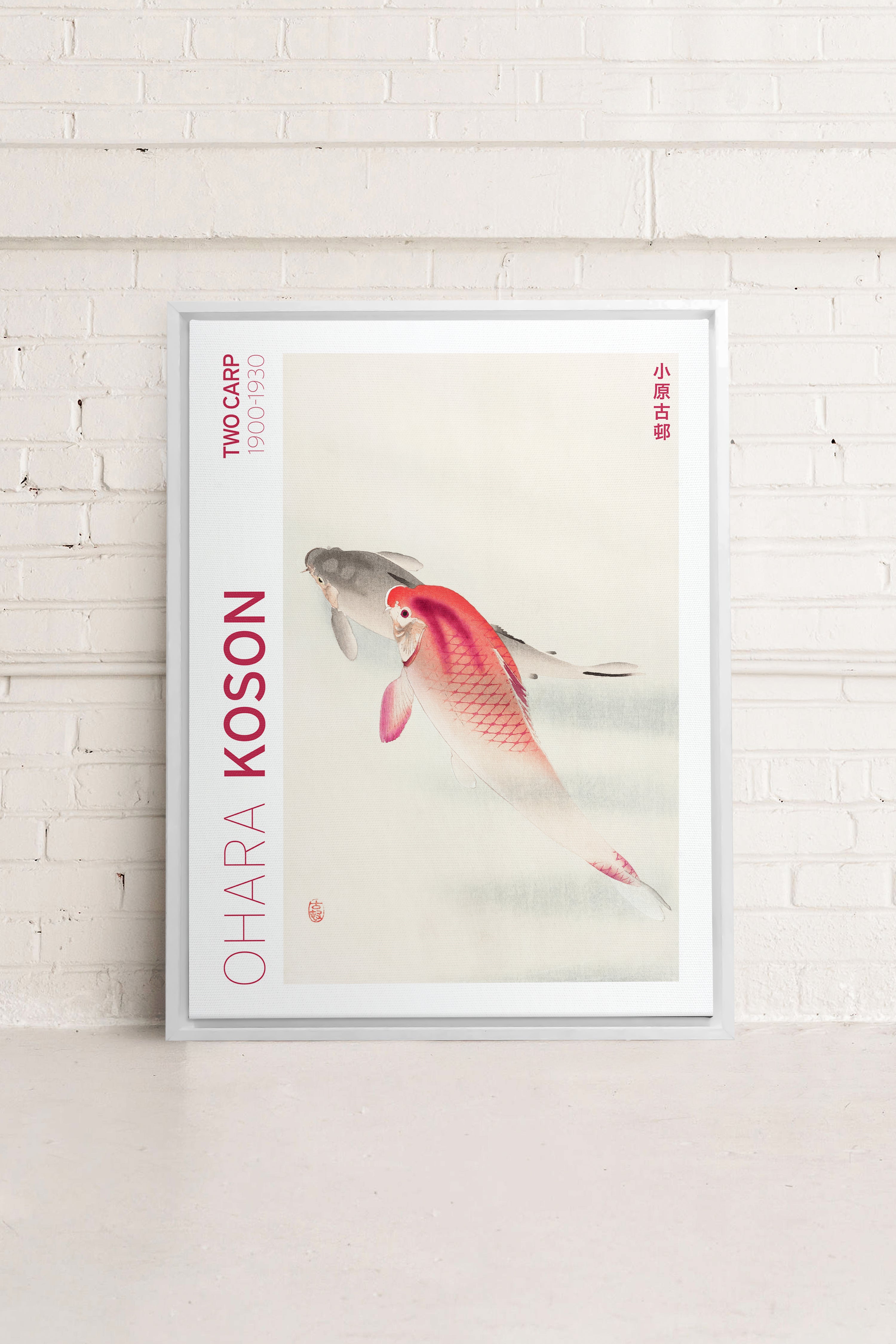 OLEKA CANVAS - TWO CARP, Oeuvre sur toile étirée, encadré Blanc