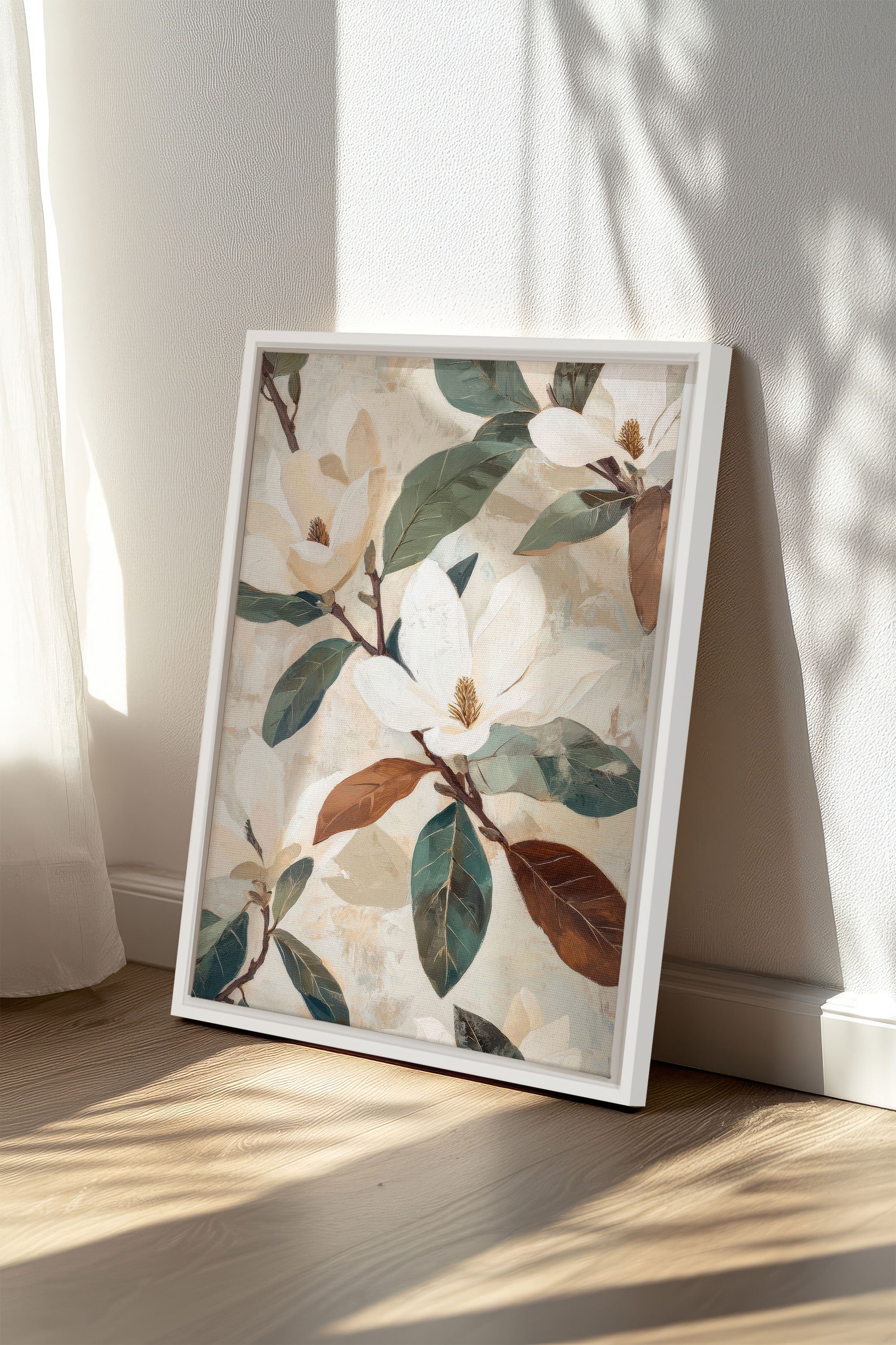 OLEKA CANVAS - MAGNOLIA BLOOMS, Oeuvre sur toile étirée, encadré Blanc