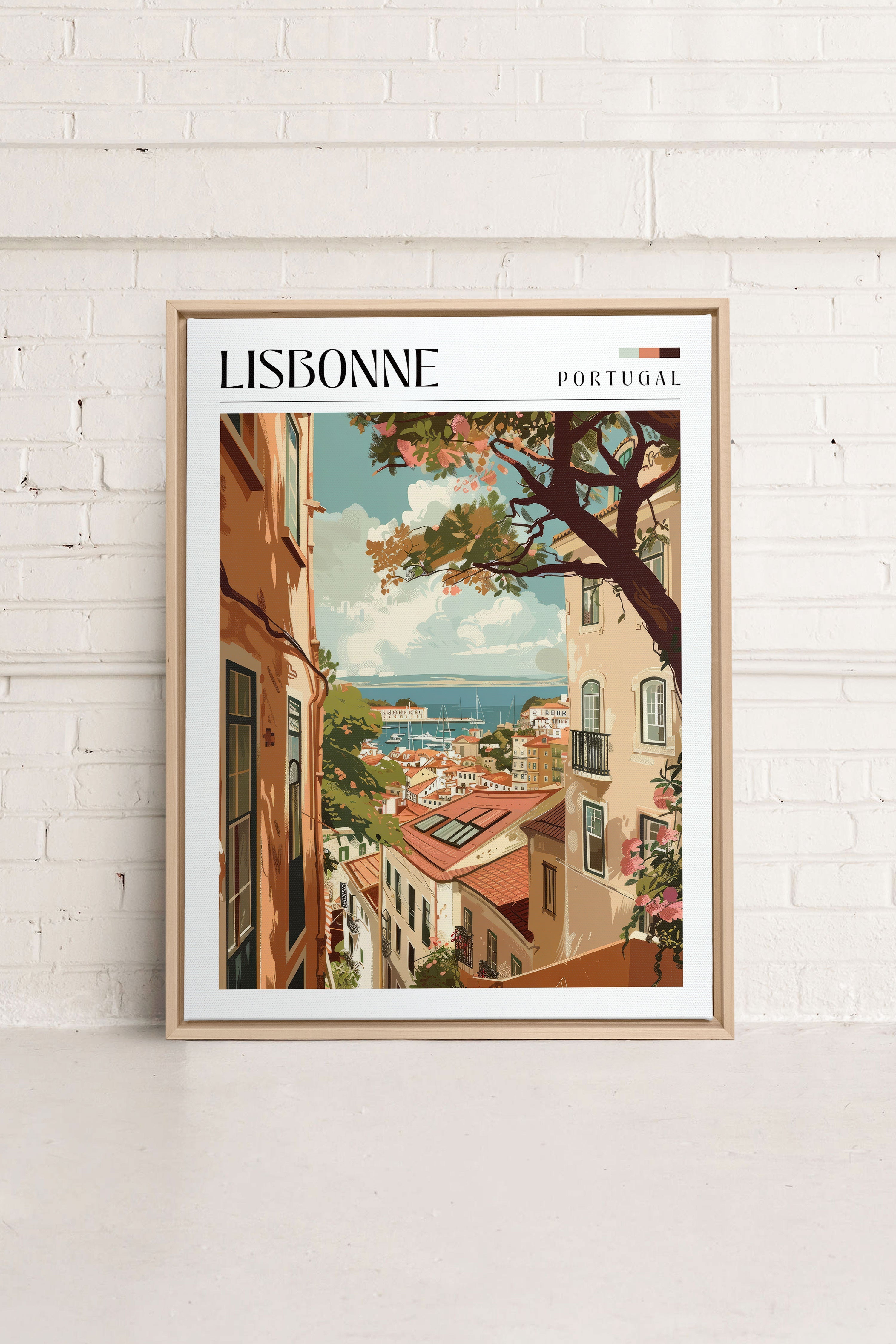 OLEKA CANVAS - Lisbonne, Oeuvre sur toile étirée, encadré Naturel Clair