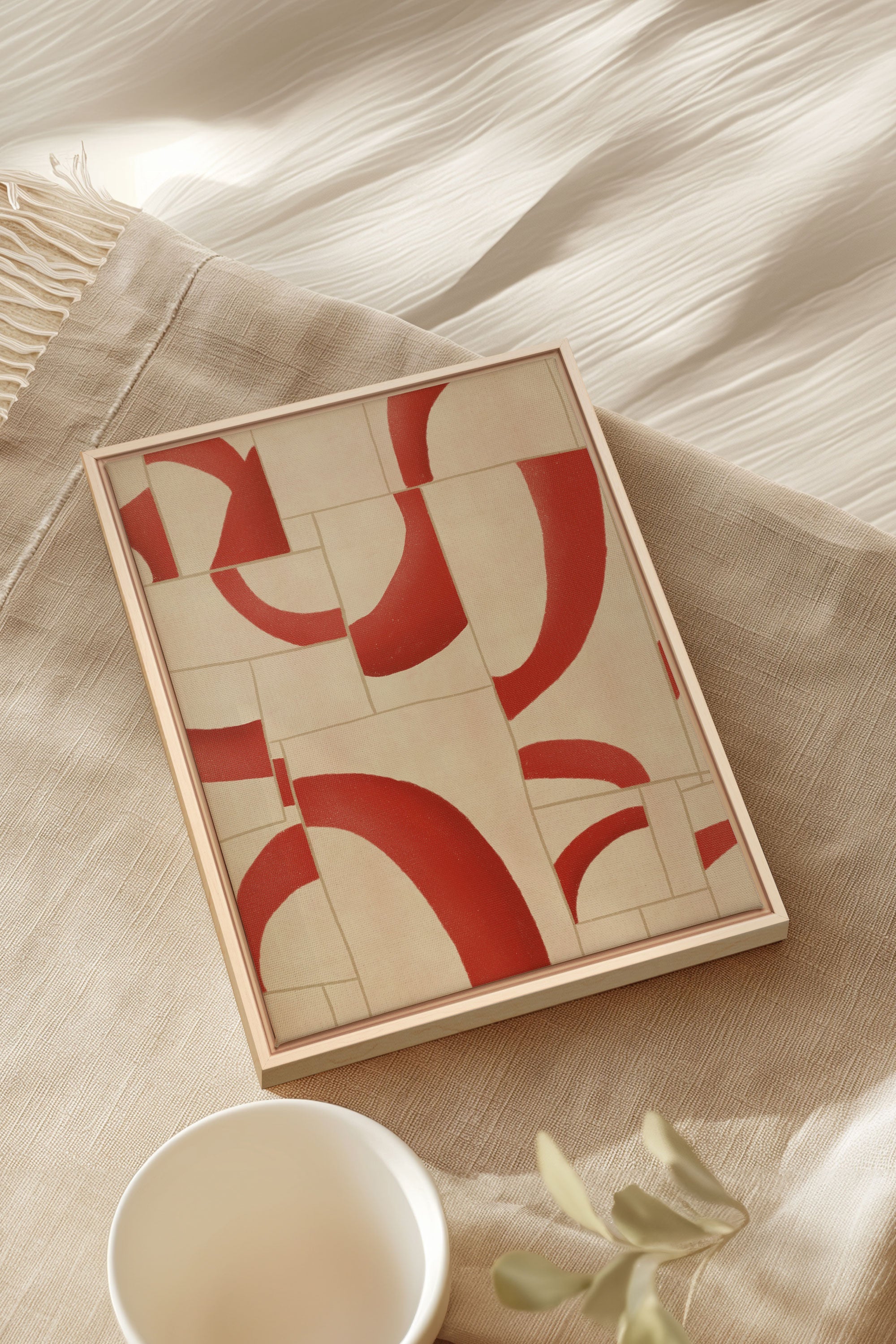 OLEKA CANVAS - RED MOSAIC, Oeuvre sur toile étirée, encadré Naturel Clair