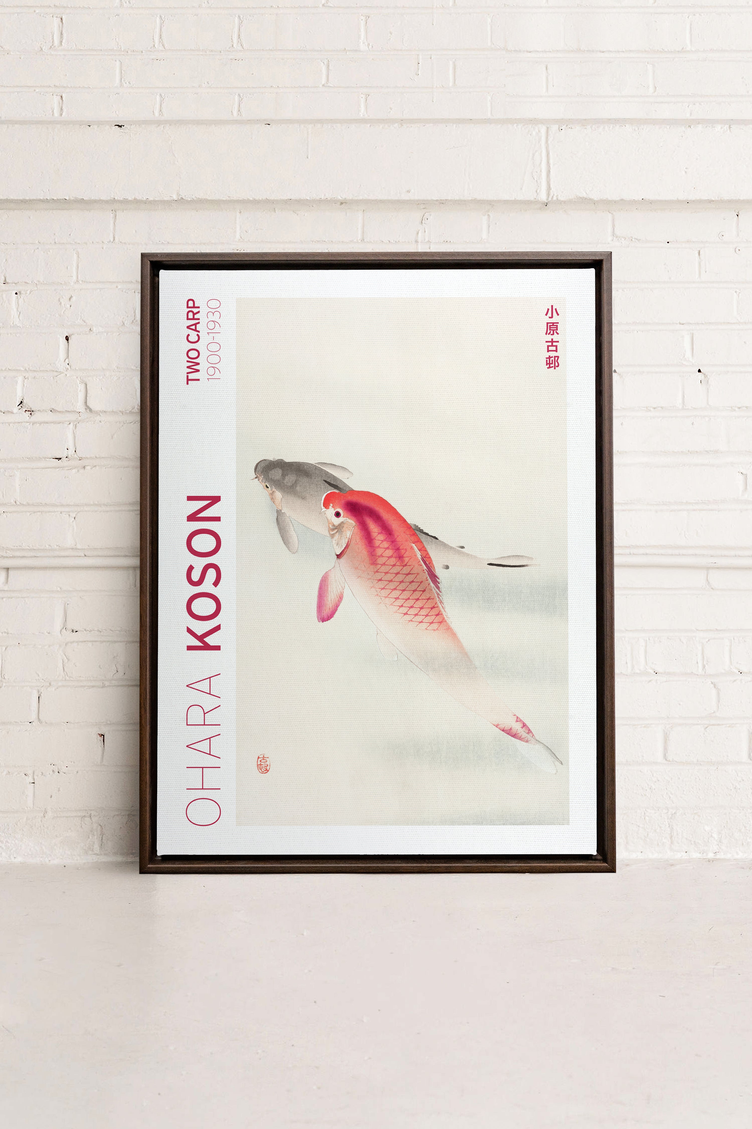 OLEKA CANVAS - TWO CARP, Oeuvre sur toile étirée, encadré Brun Noyer