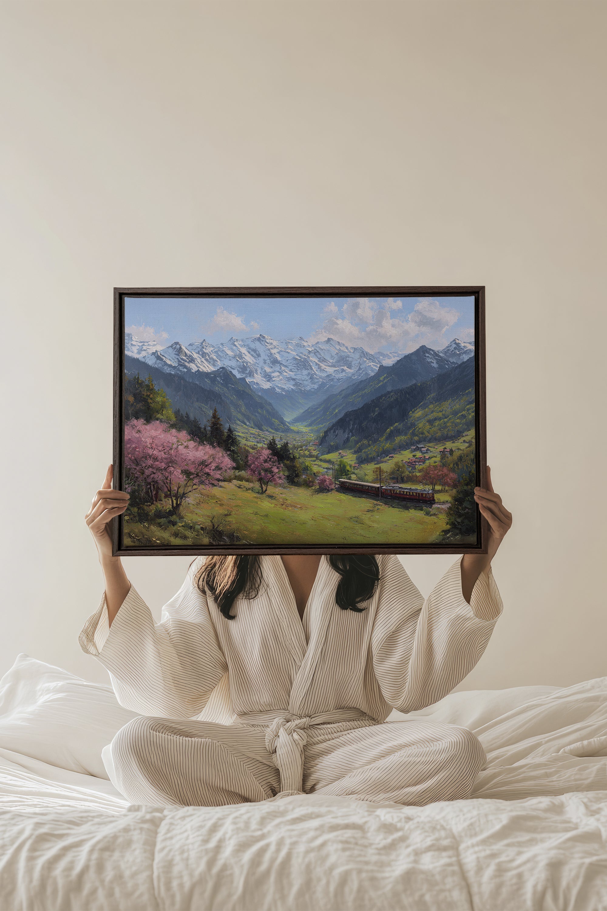 OLEKA CANVAS - ALPINE JOURNEY, Oeuvre sur toile étirée, encadré Brun Noyer