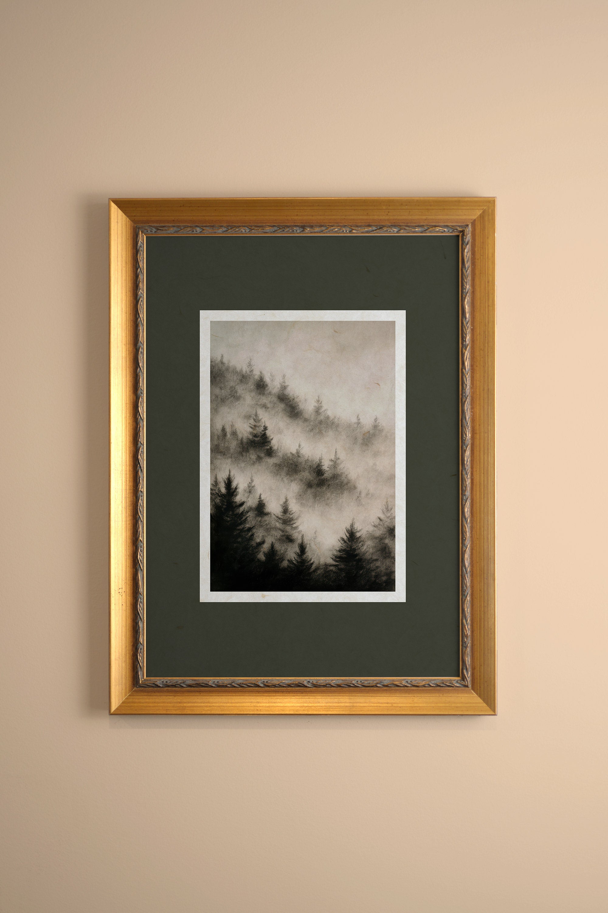 FADING TREES, Oeuvre sur toile rigide, encadré Vintage Or