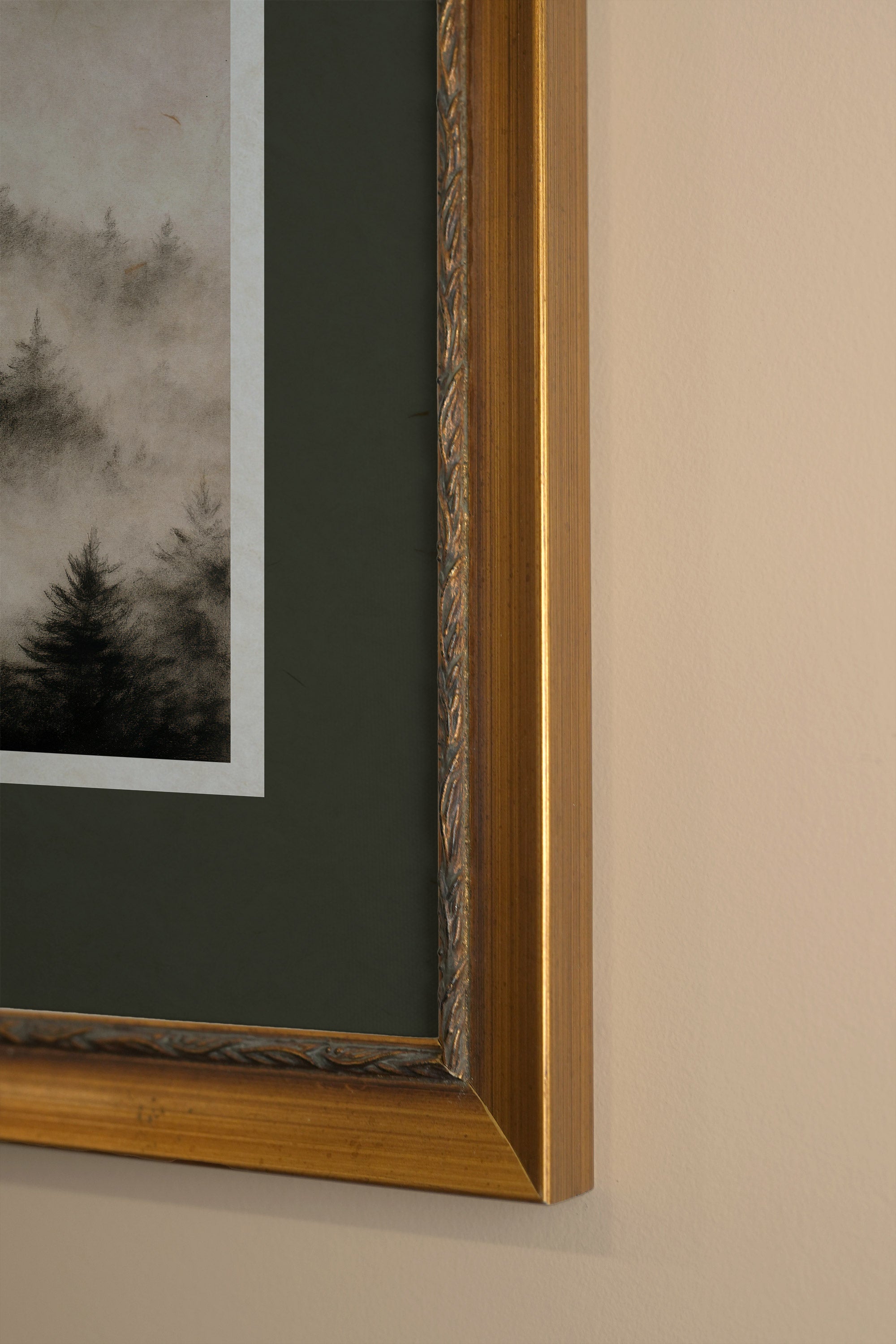 FADING TREES, Oeuvre sur toile rigide, encadré Vintage Or