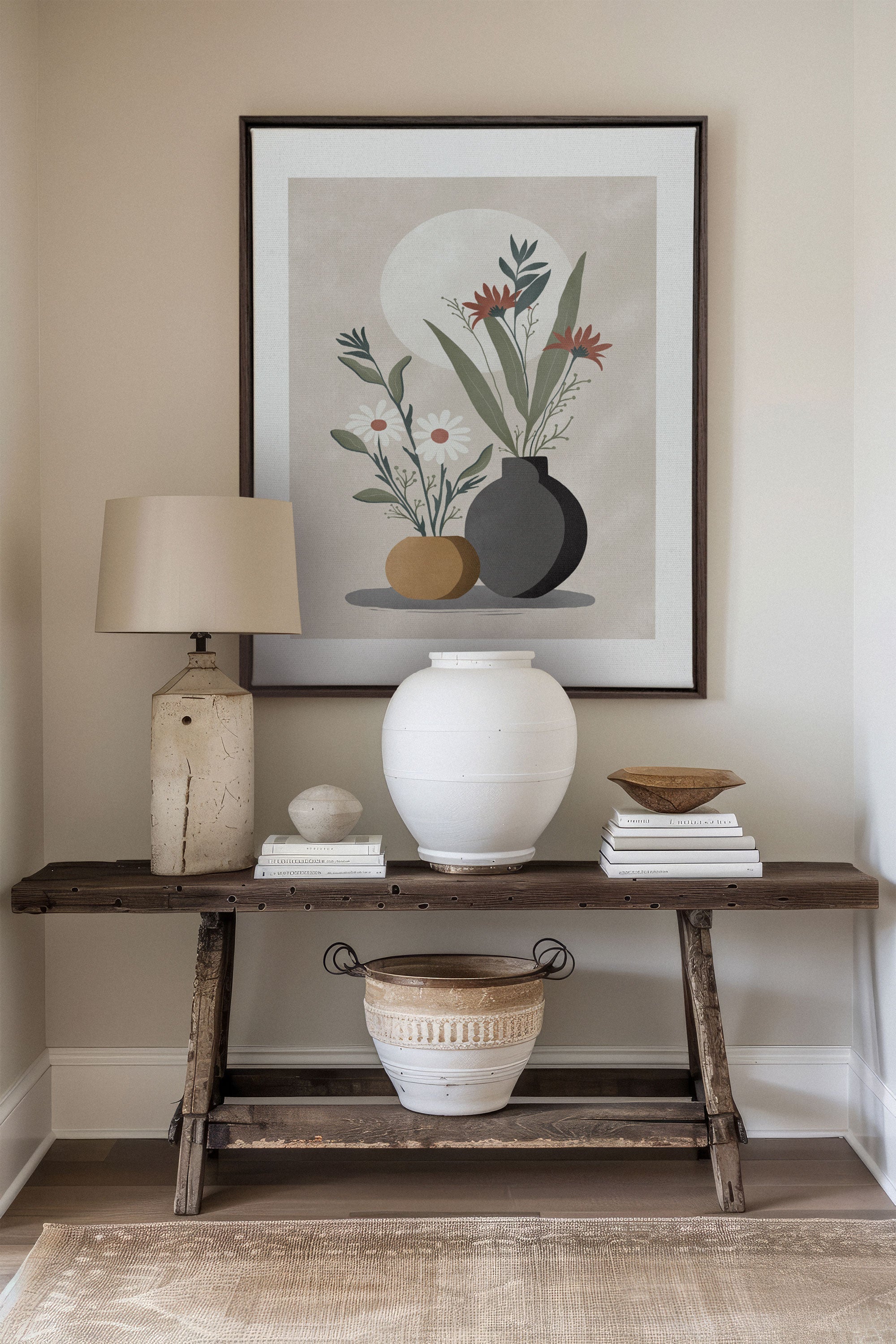 OLEKA CANVAS - SUNLIT BLOOMS, Oeuvre sur toile étirée, encadré Brun Noyer