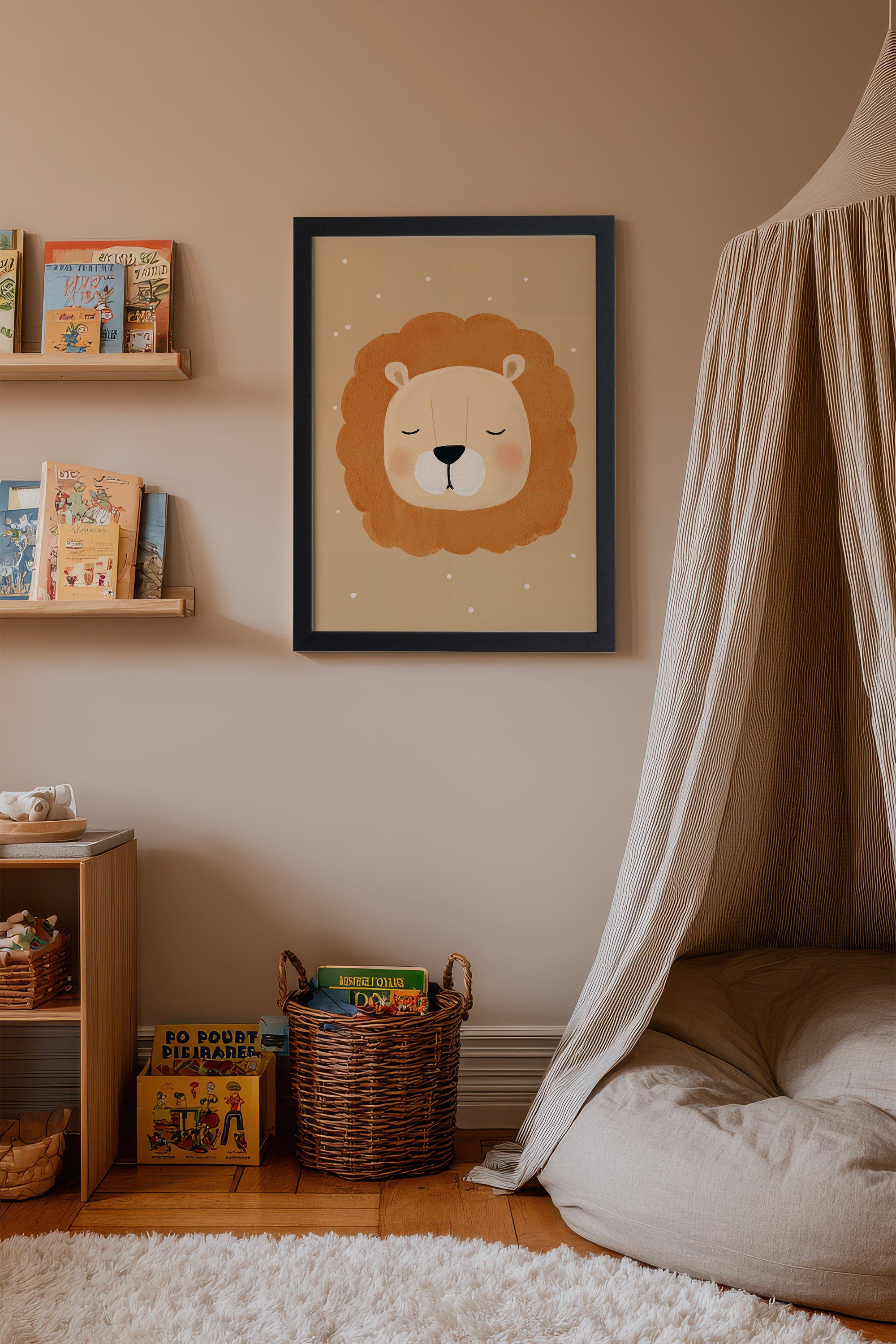 LION DE RÊVE, Oeuvre sur toile rigide, encadré Noir