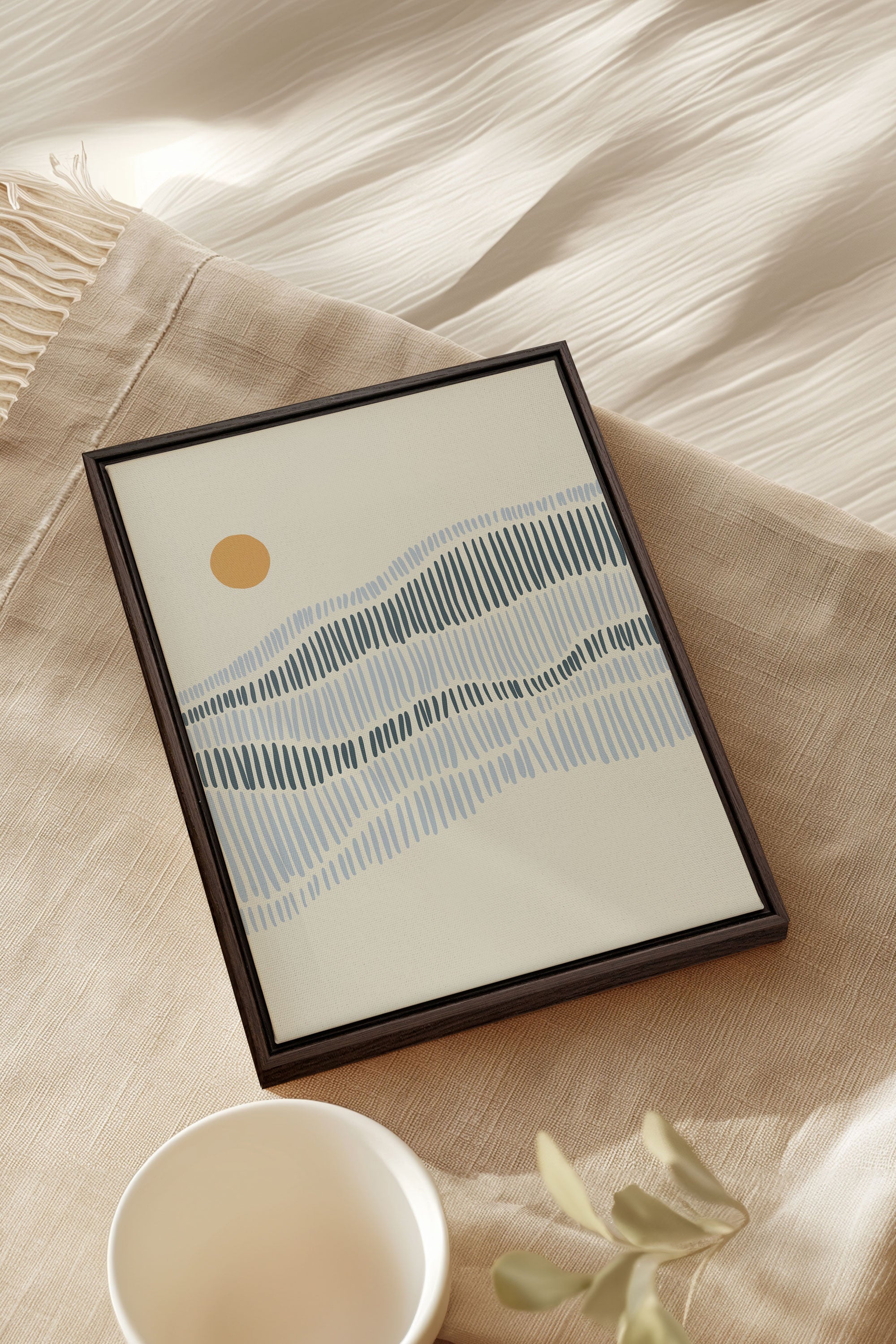 OLEKA CANVAS - VAGUES, Oeuvre sur toile étirée, encadré Brun Noyer