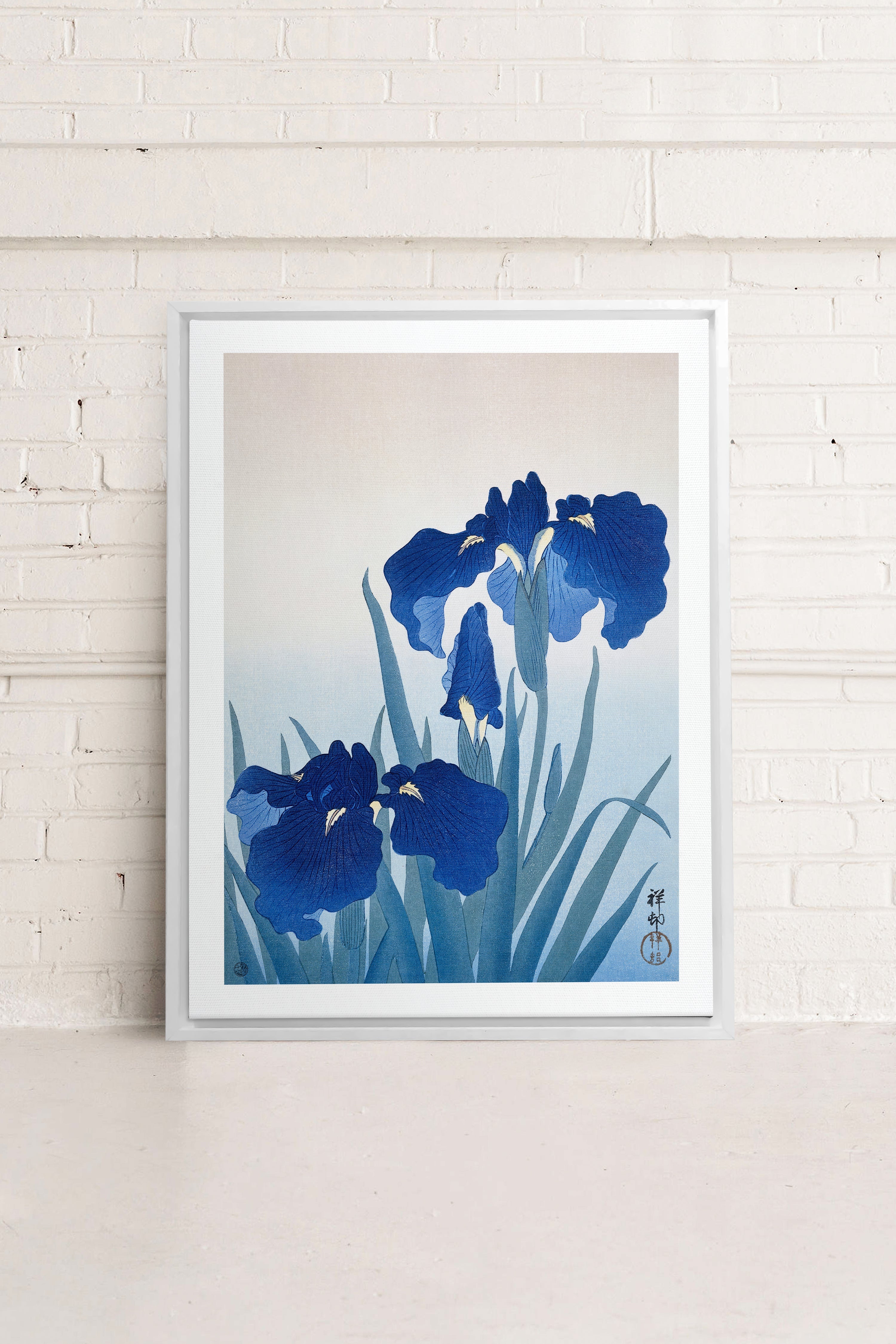 OLEKA CANVAS - IRIS FLOWERS, Oeuvre sur toile étirée, encadré Blanc