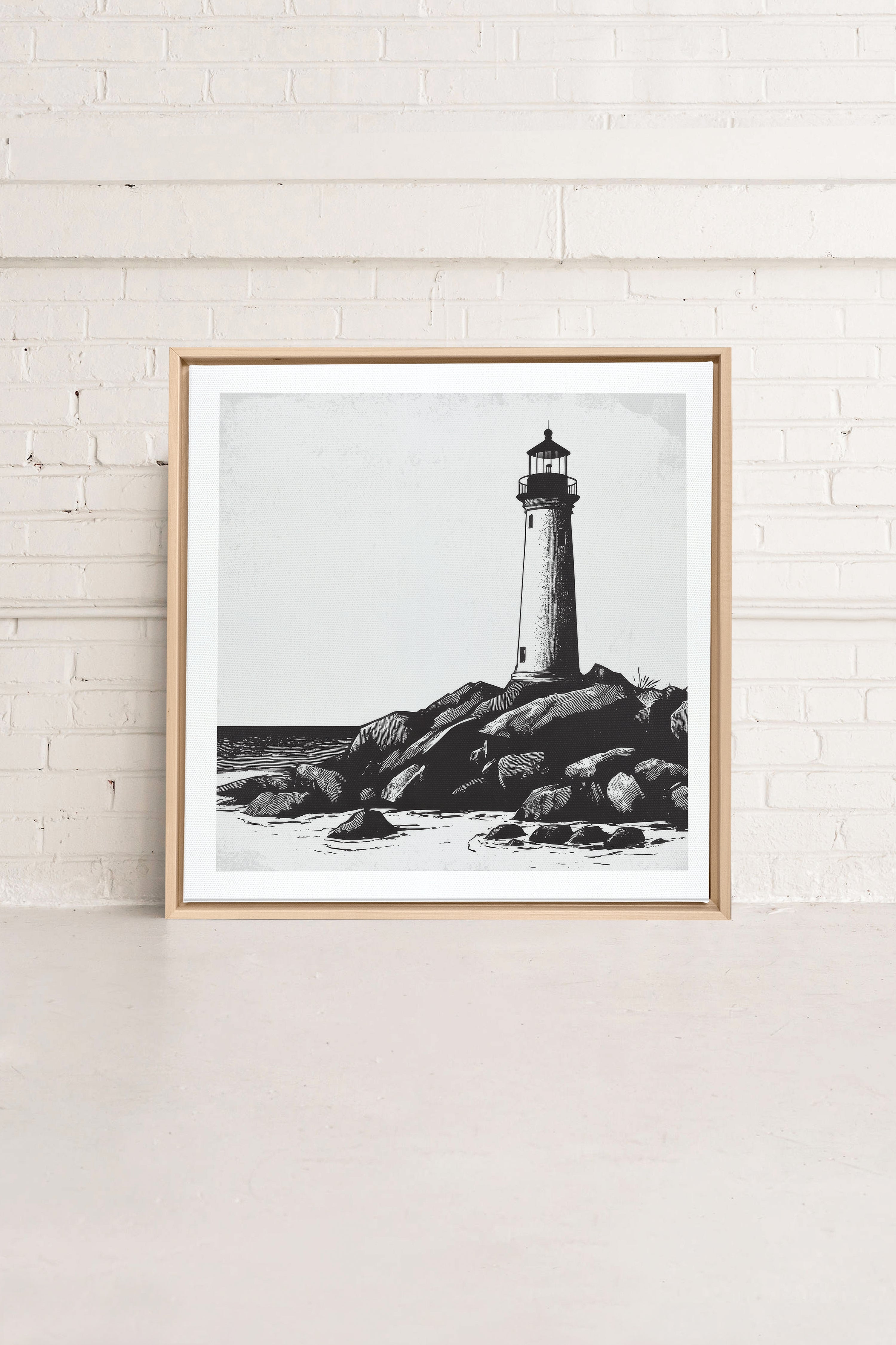 OLEKA CANVAS - ROCKY SHORE LIGHT, Oeuvre sur toile étirée, encadré Naturel Clair