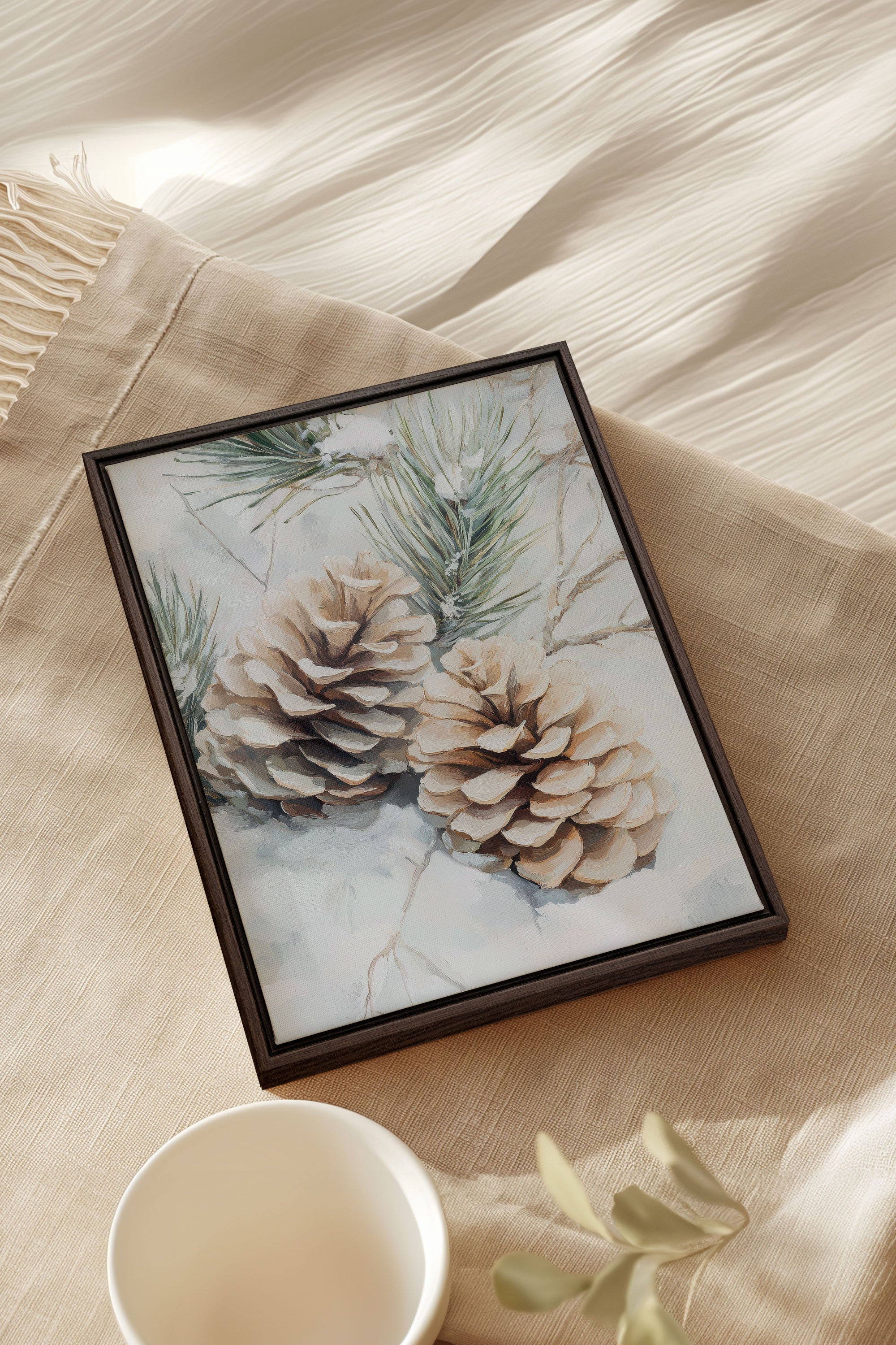 OLEKA CANVAS - ÉCLATS DE GIVRE, Oeuvre sur toile étirée, encadré Brun Noyer