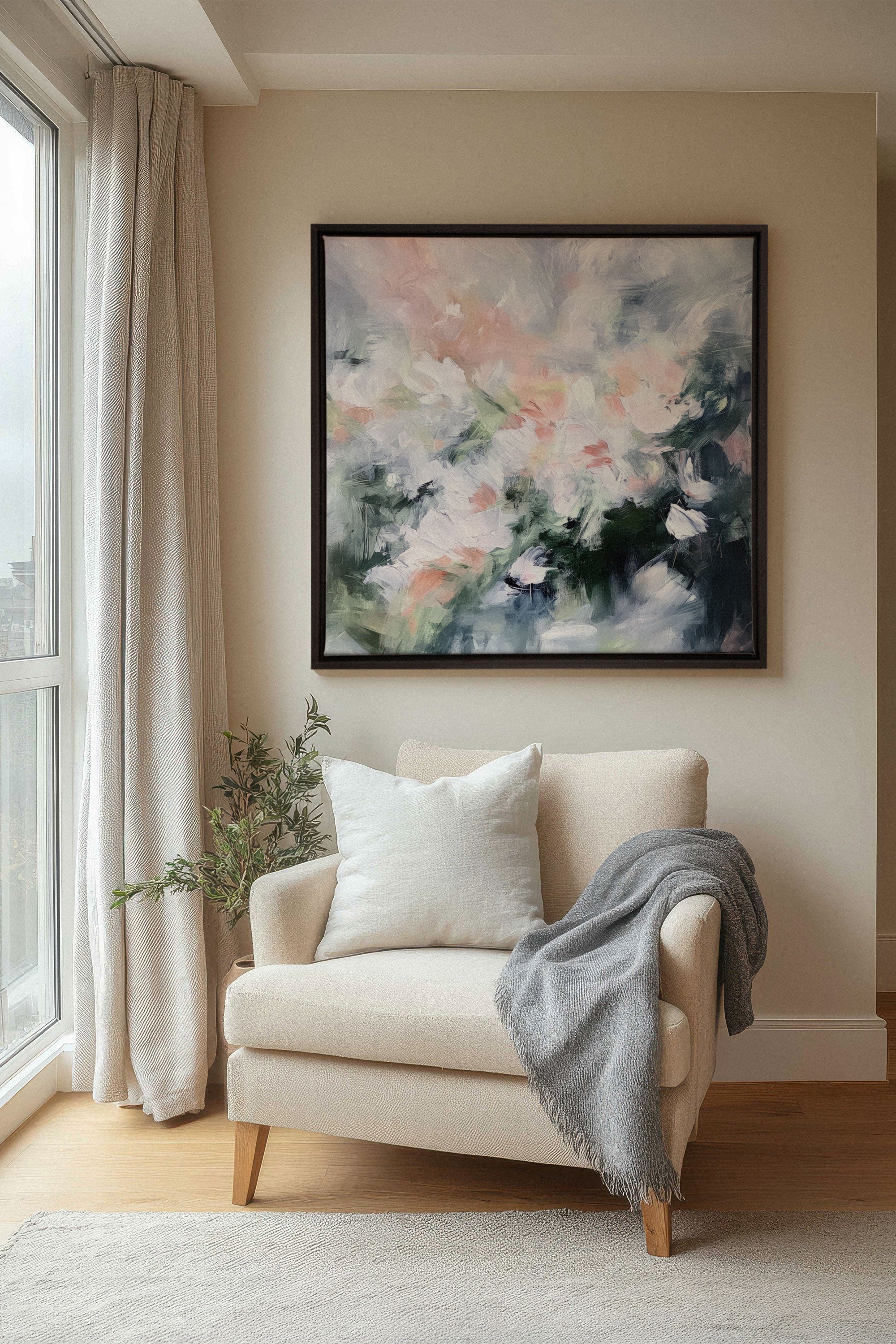 OLEKA CANVAS - BLUSH HARMONY, Oeuvre sur toile étirée, encadré Noir