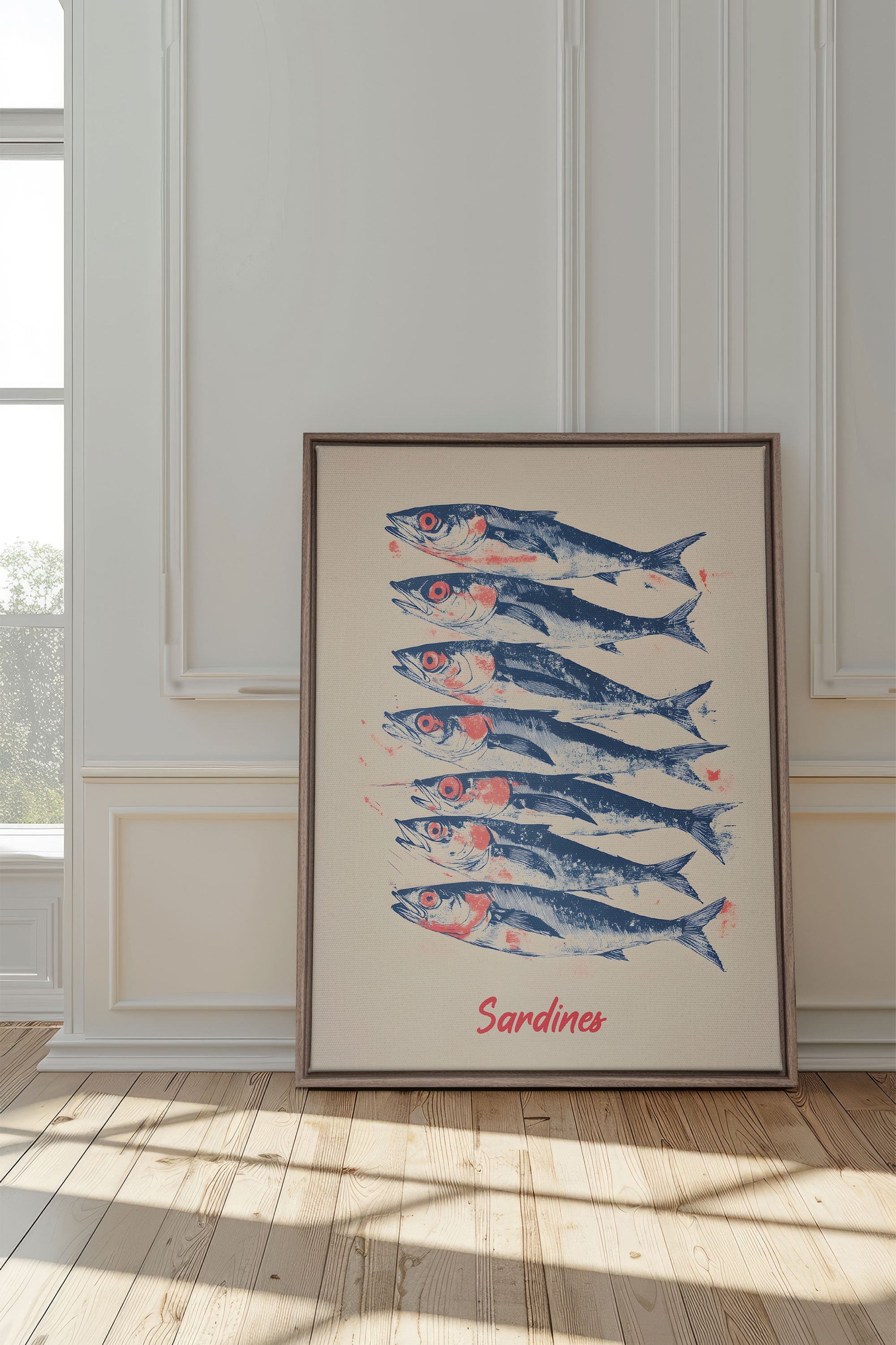 OLEKA CANVAS - SARDINES, Oeuvre sur toile étirée, encadré Brun Chêne