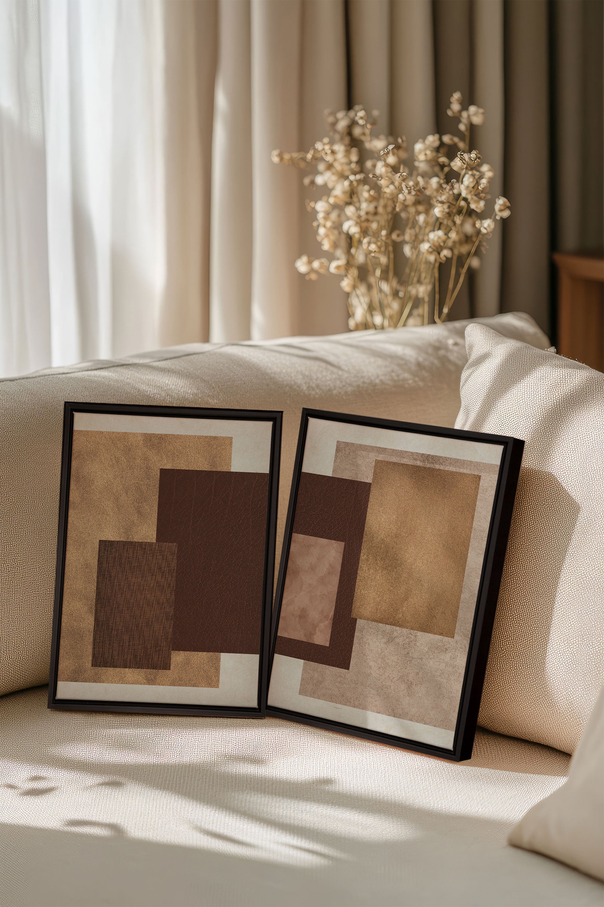 RUST & LEATHER DUO, 2 Oeuvres sur toile étirée, encadré Noir