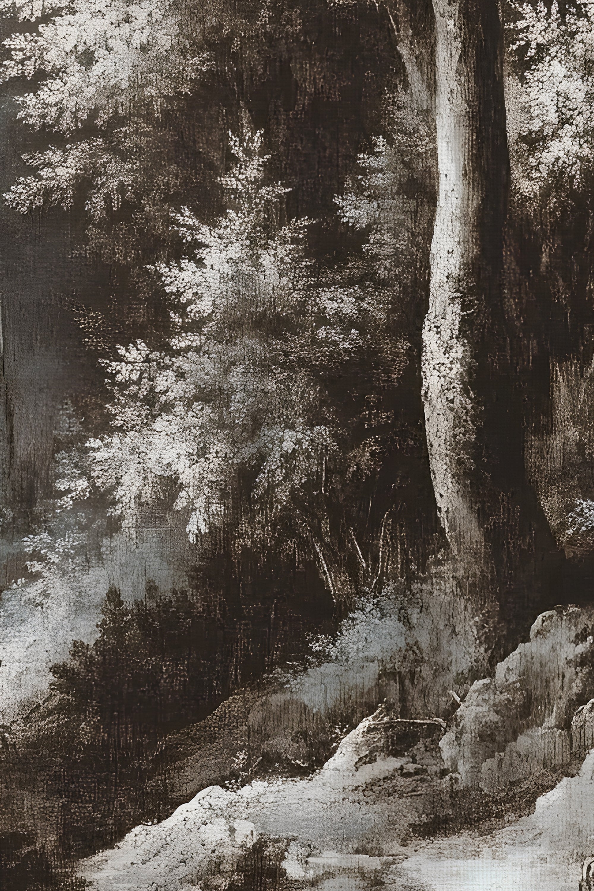 FORÊT OUBLIÉE, Artwork on rigid canvas, framed Vintage Silver