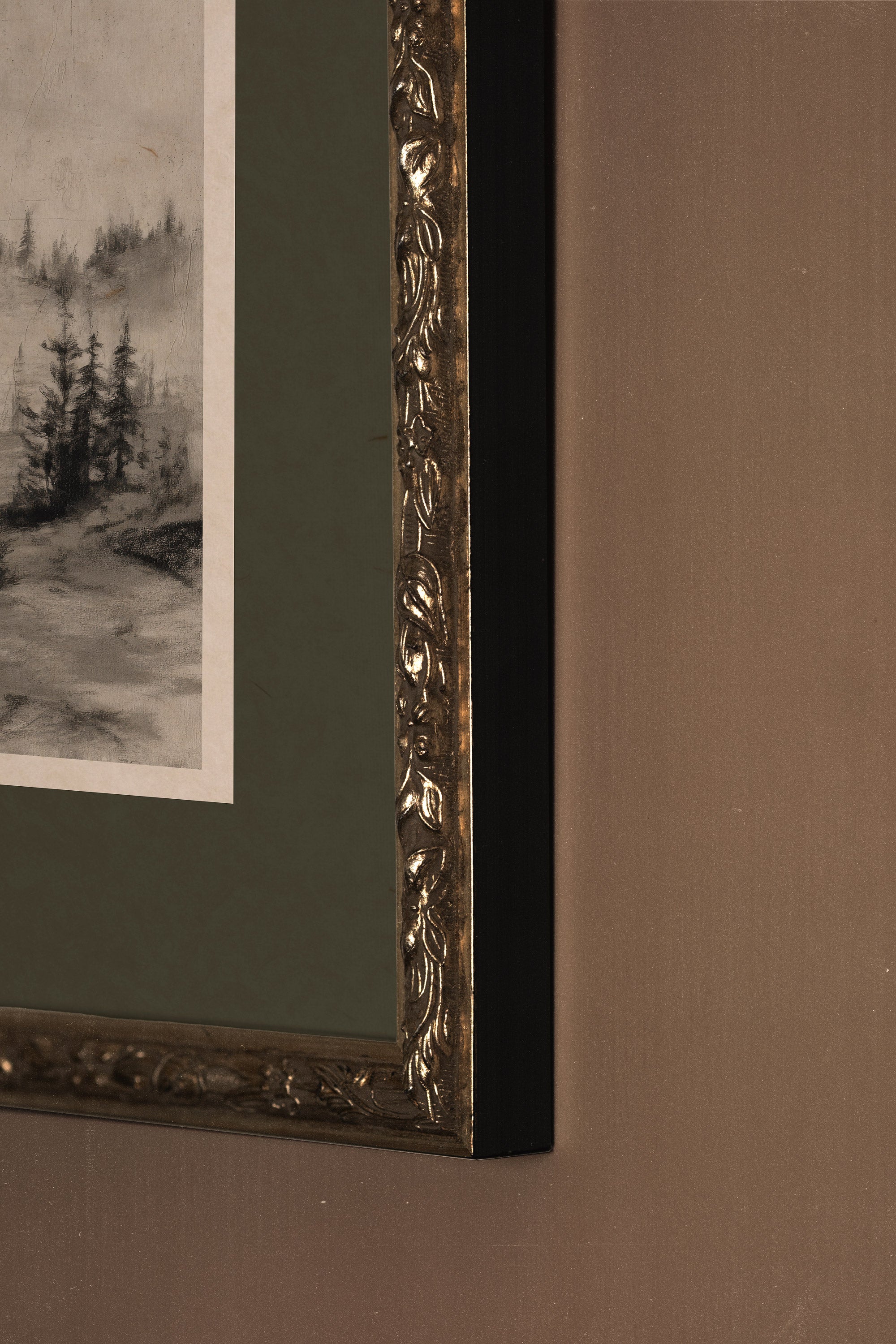 MISTY HEIGHTS, Artwork on rigid canvas, framed Vintage Silver