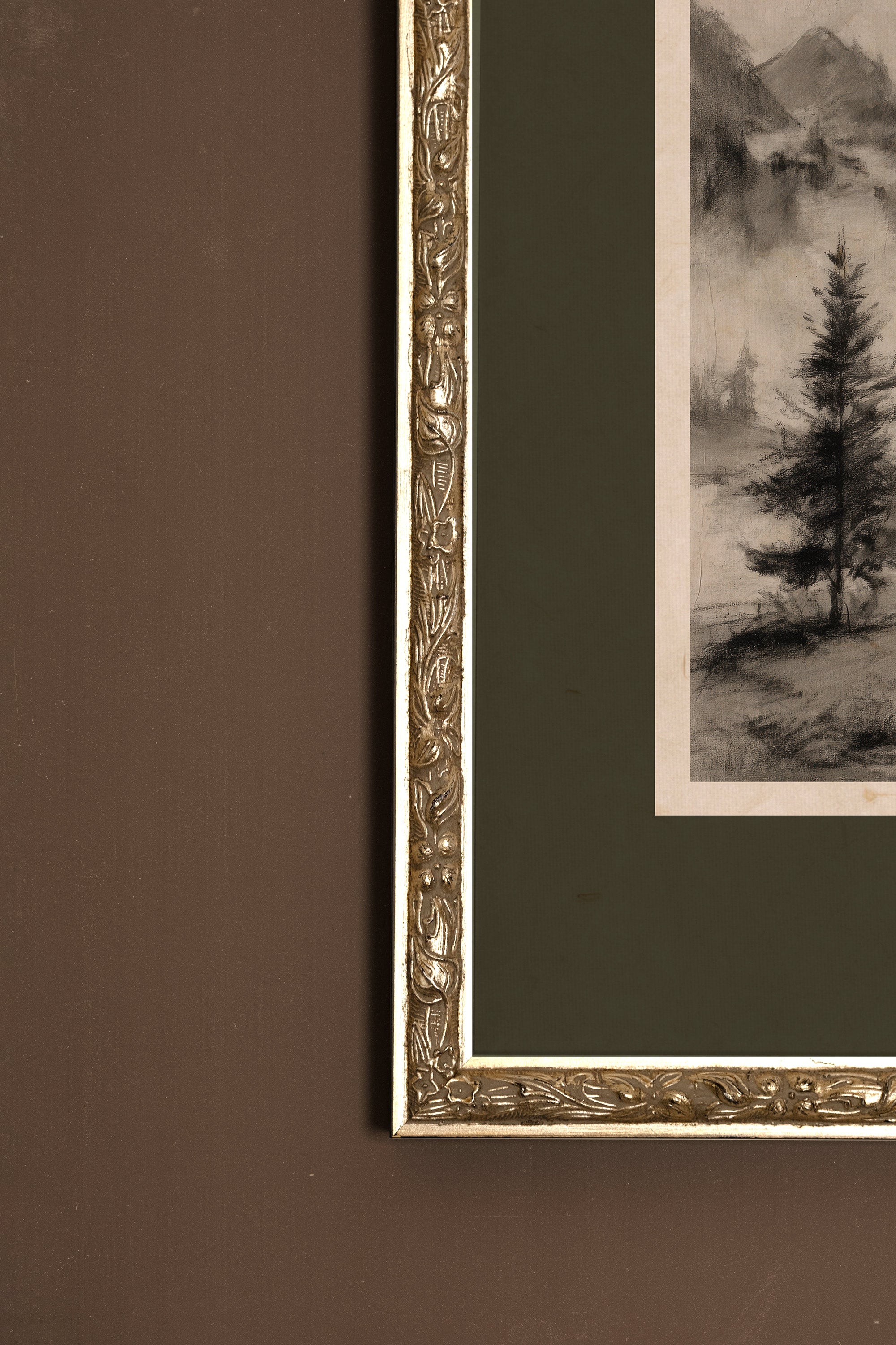 MISTY HEIGHTS, Artwork on rigid canvas, framed Vintage Silver