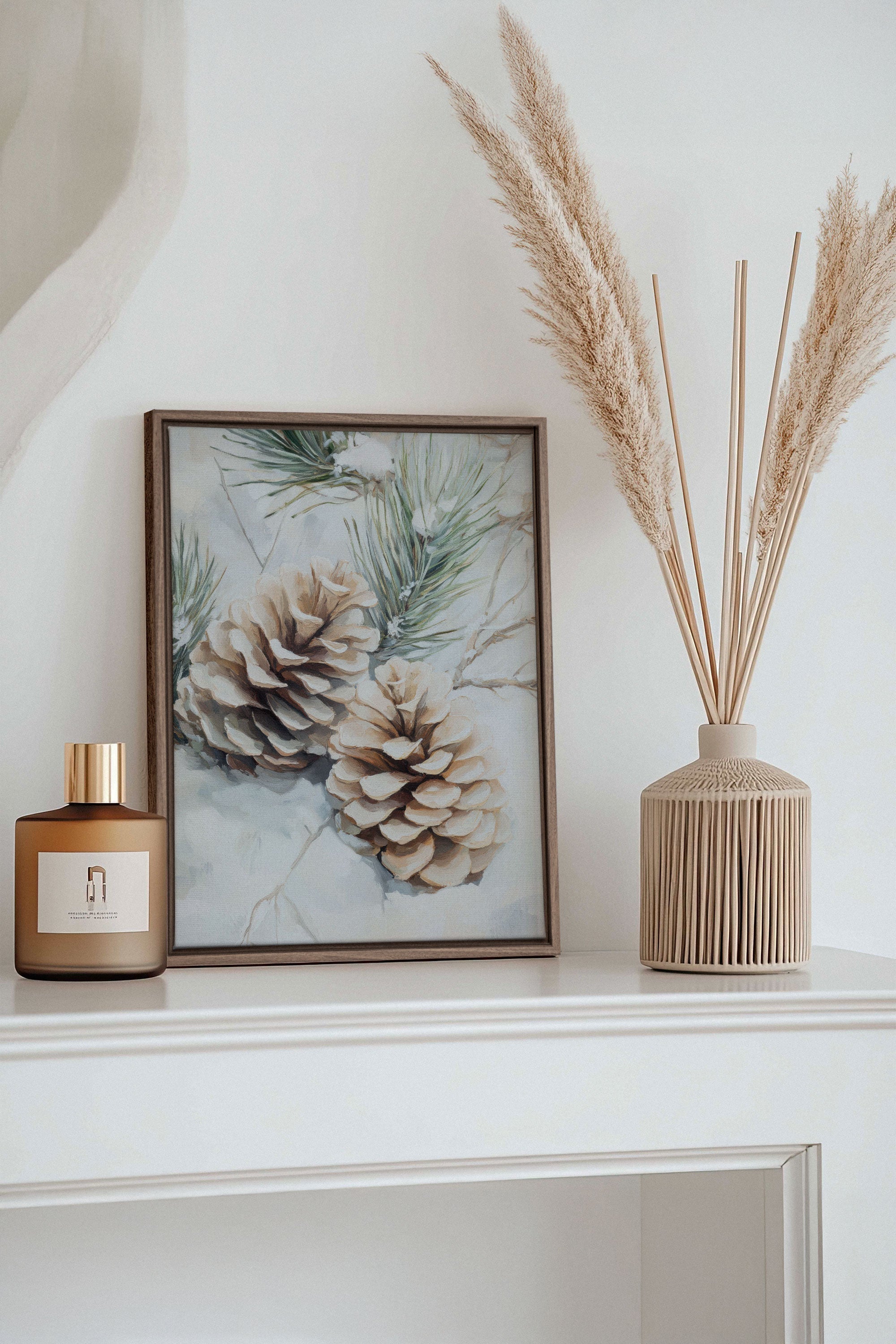 OLEKA CANVAS - ÉCLATS DE GIVRE, Oeuvre sur toile étirée, encadré Brun Chêne