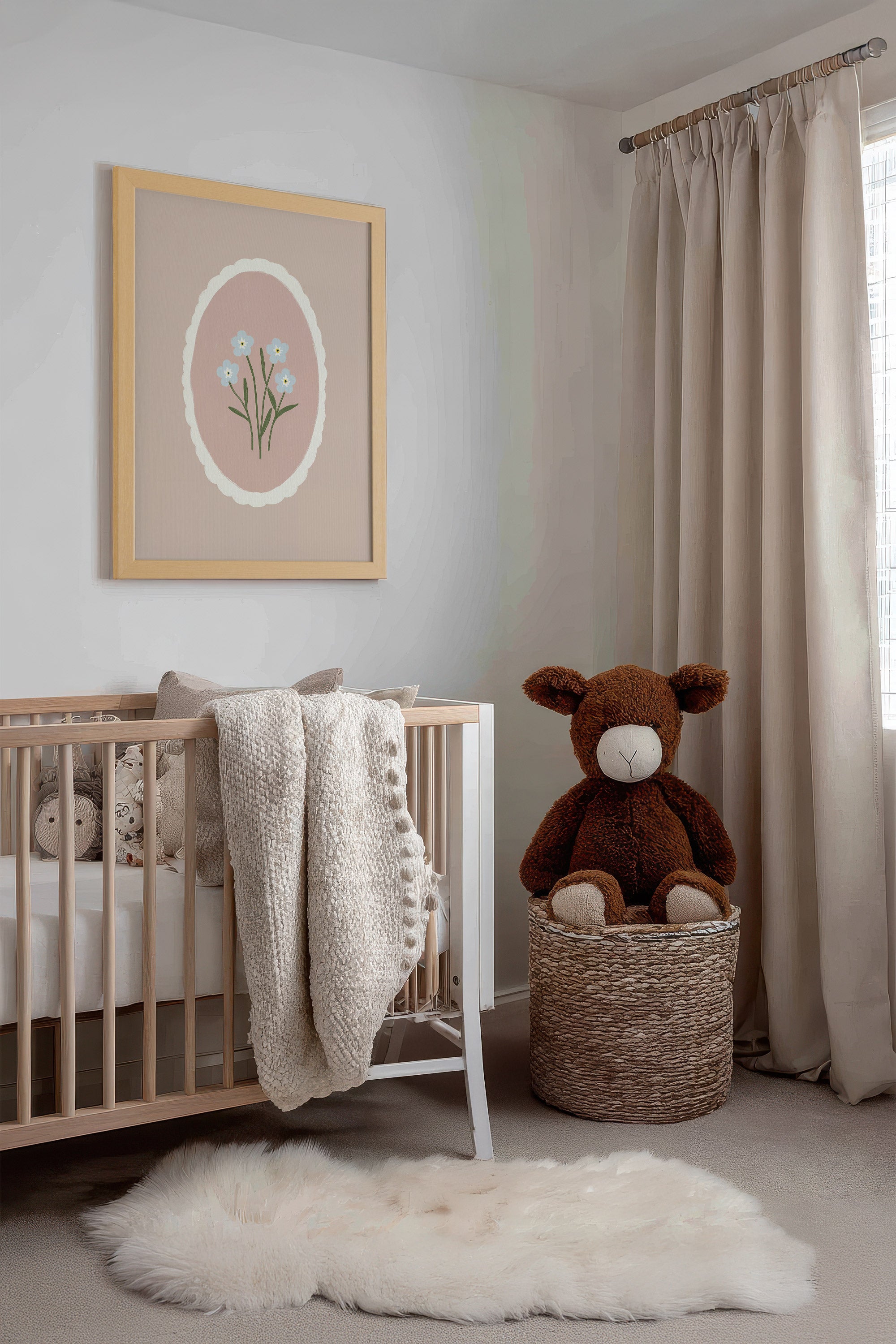 FLEURS TENDRES, Artwork on rigid canvas, framed in Natural Light