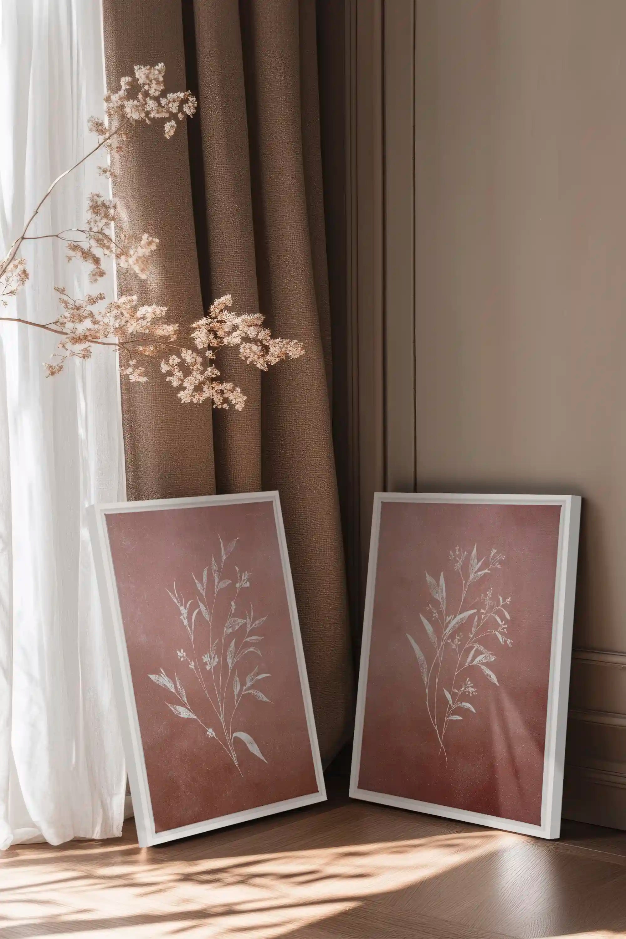 SOFT SIENNA DUO, 2 Works on stretched canvas, framed White