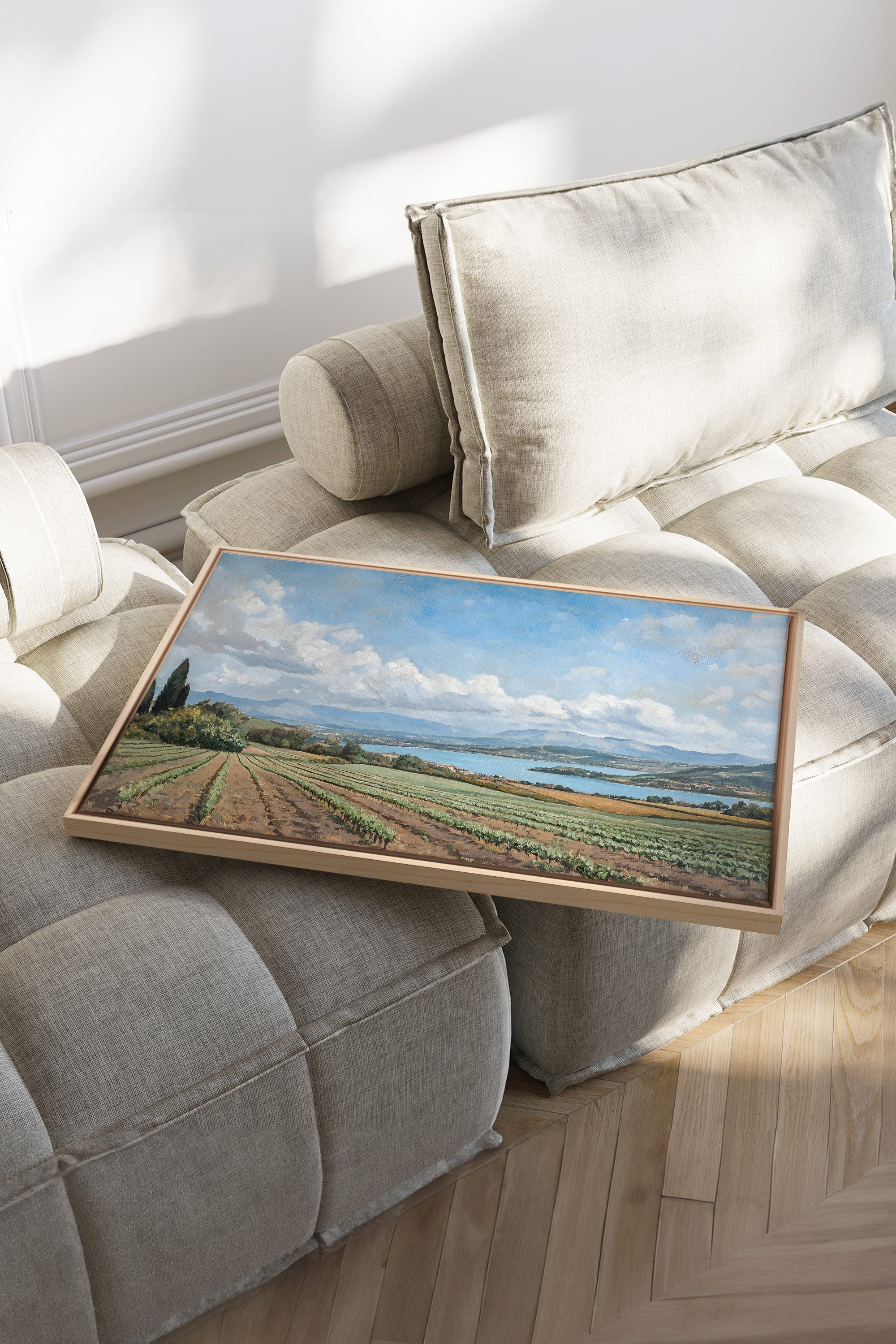 OLEKA CANVAS - TRANQUIL LAKESIDE, Oeuvre sur toile étirée, encadré Naturel Clair