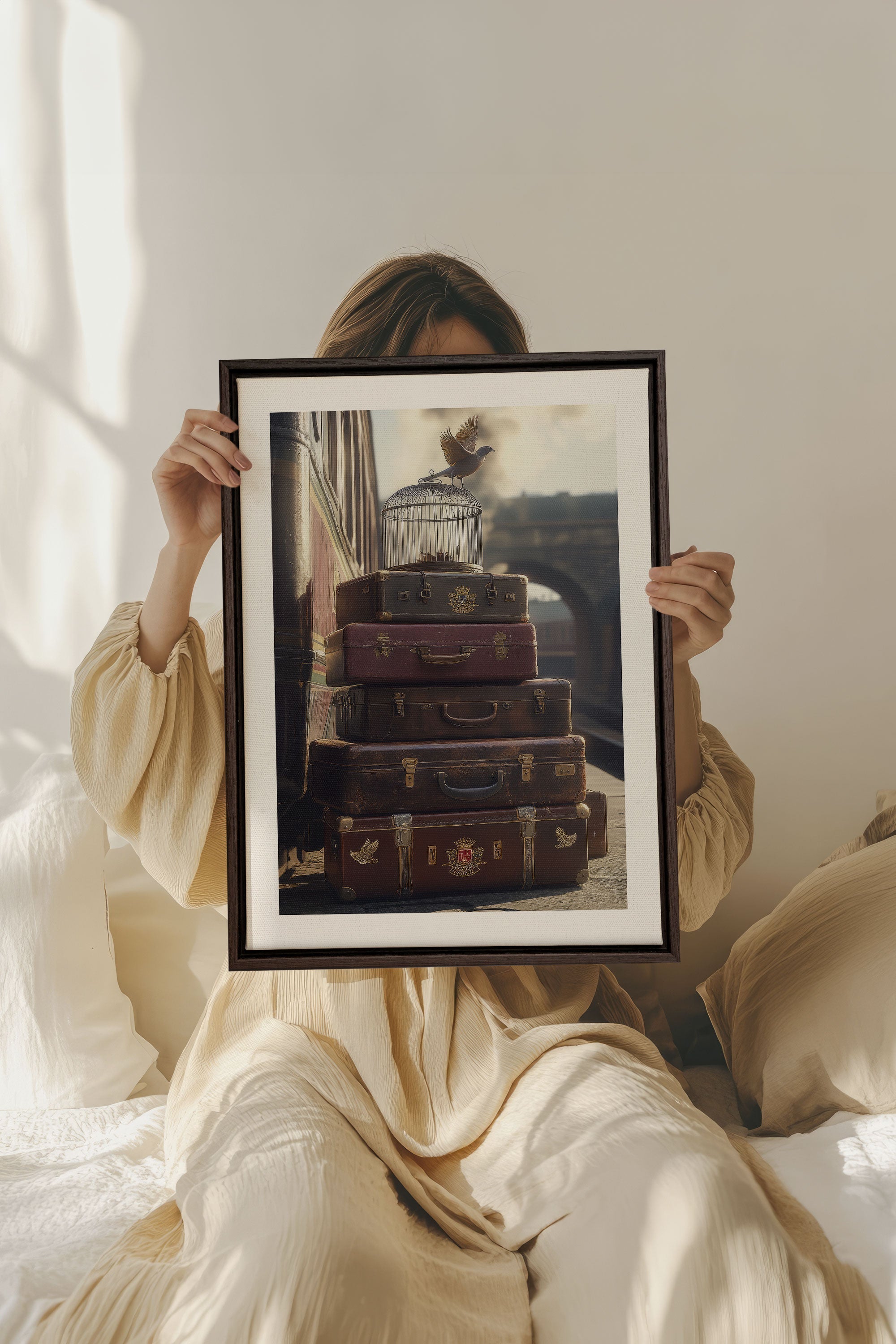 OLEKA CANVAS - SECRET JOURNEY, Oeuvre sur toile étirée, encadré Brun Noyer