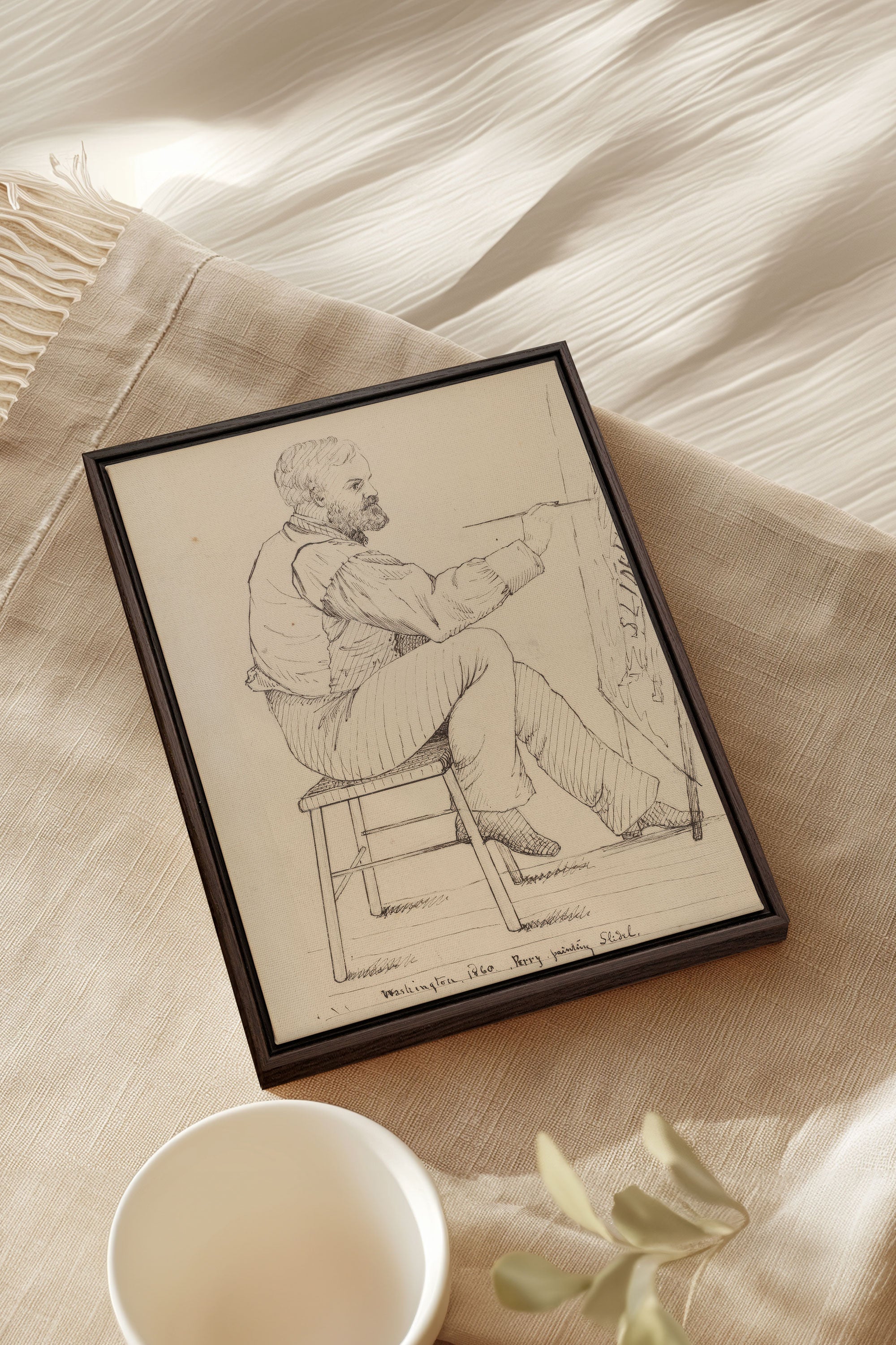 OLEKA CANVAS - AU FIL DU TRAIT, Oeuvre sur toile étirée, encadré Brun Noyer