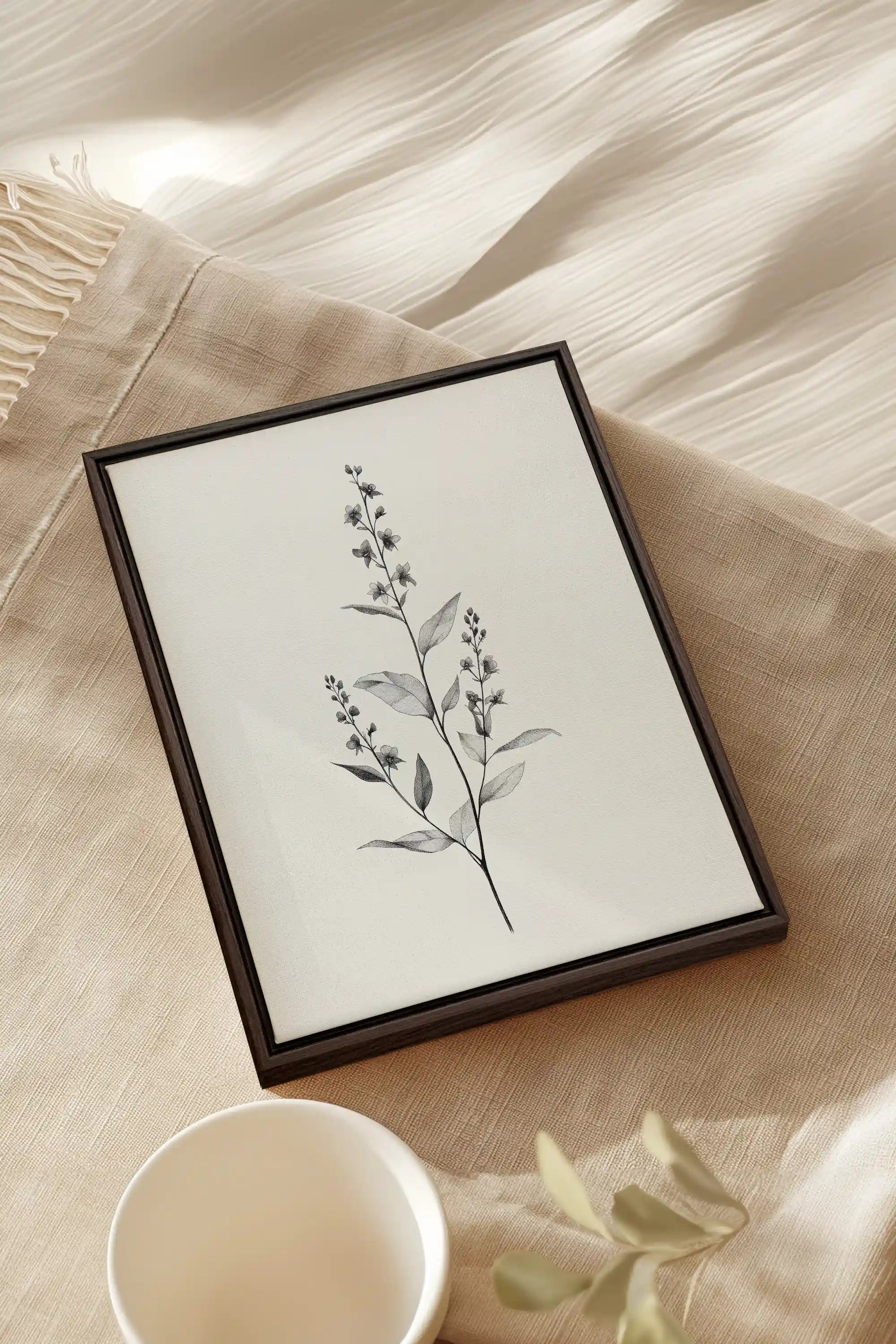 BRANCHE LÉGÈRE, Work on stretched canvas, framed Walnut Brown