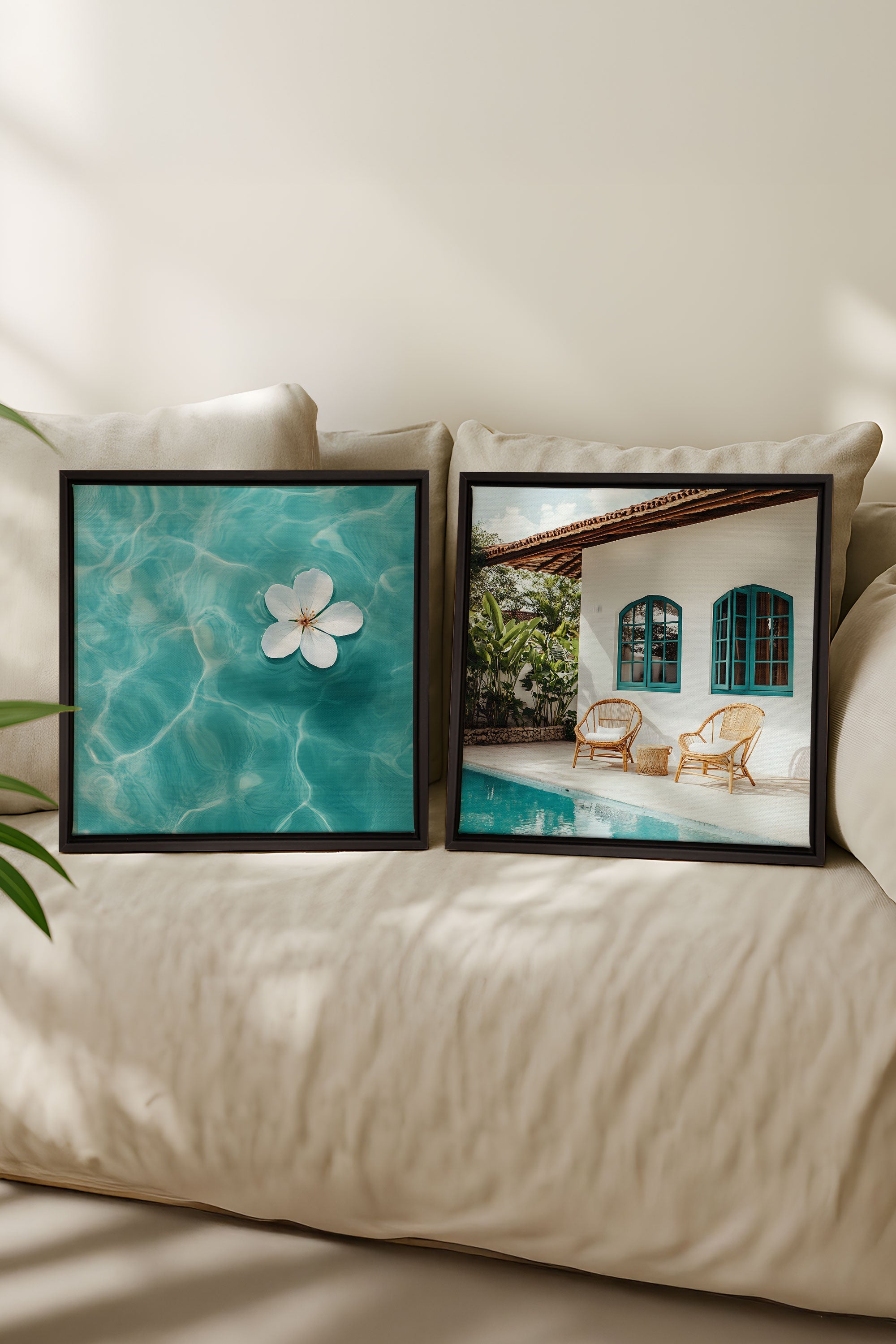 OLEKA CANVAS - DUO INSTANT AZUR, 2 Oeuvres sur toile étirée, encadré Noir