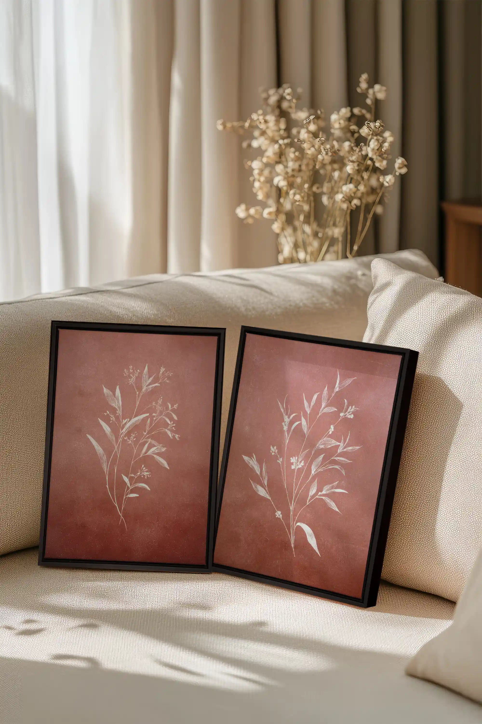 SOFT SIENNA DUO, 2 Works on stretched canvas, framed Black