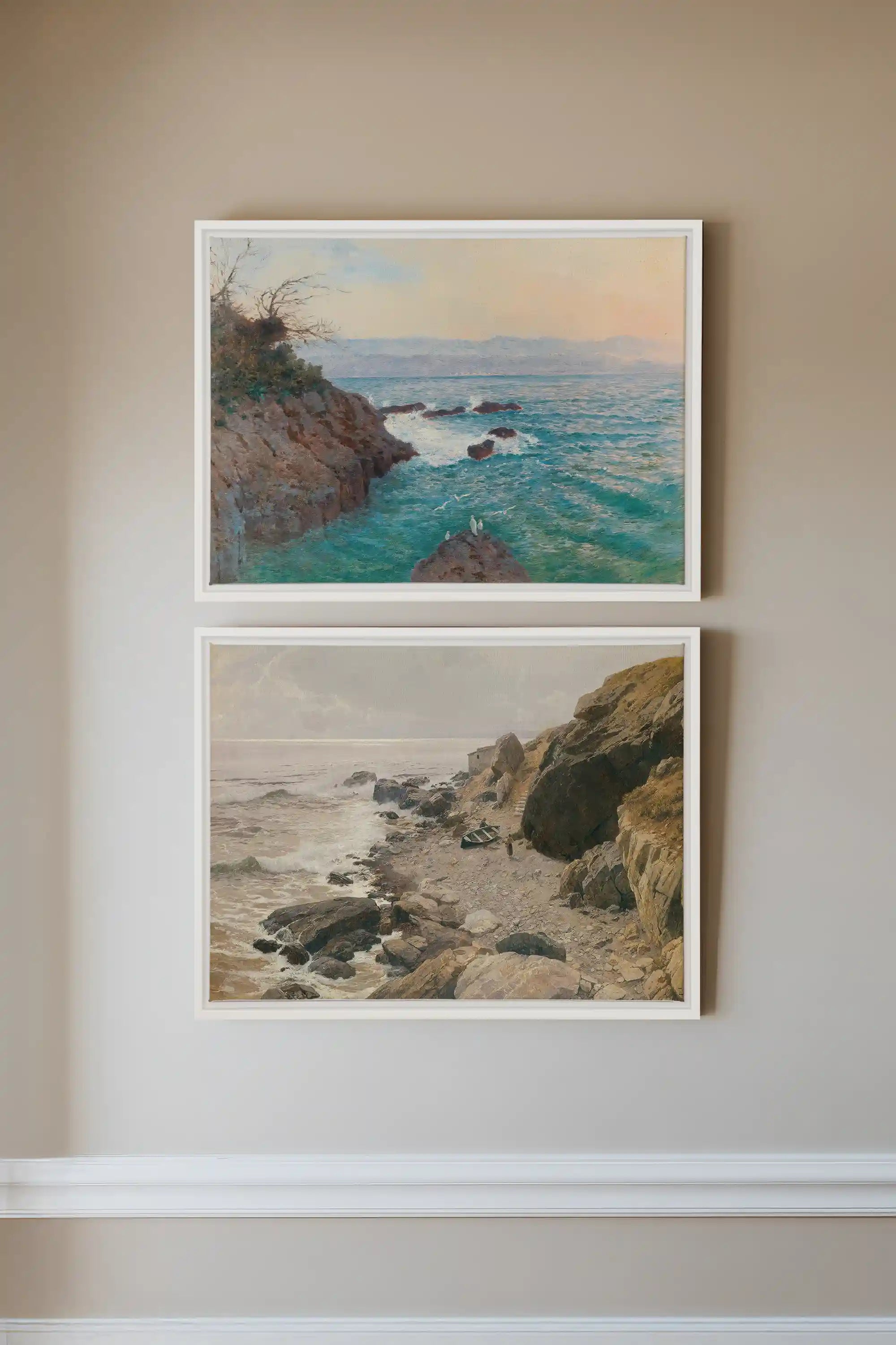 SEA OF LIGHT DUO, 2 Works on stretched canvas, framed White