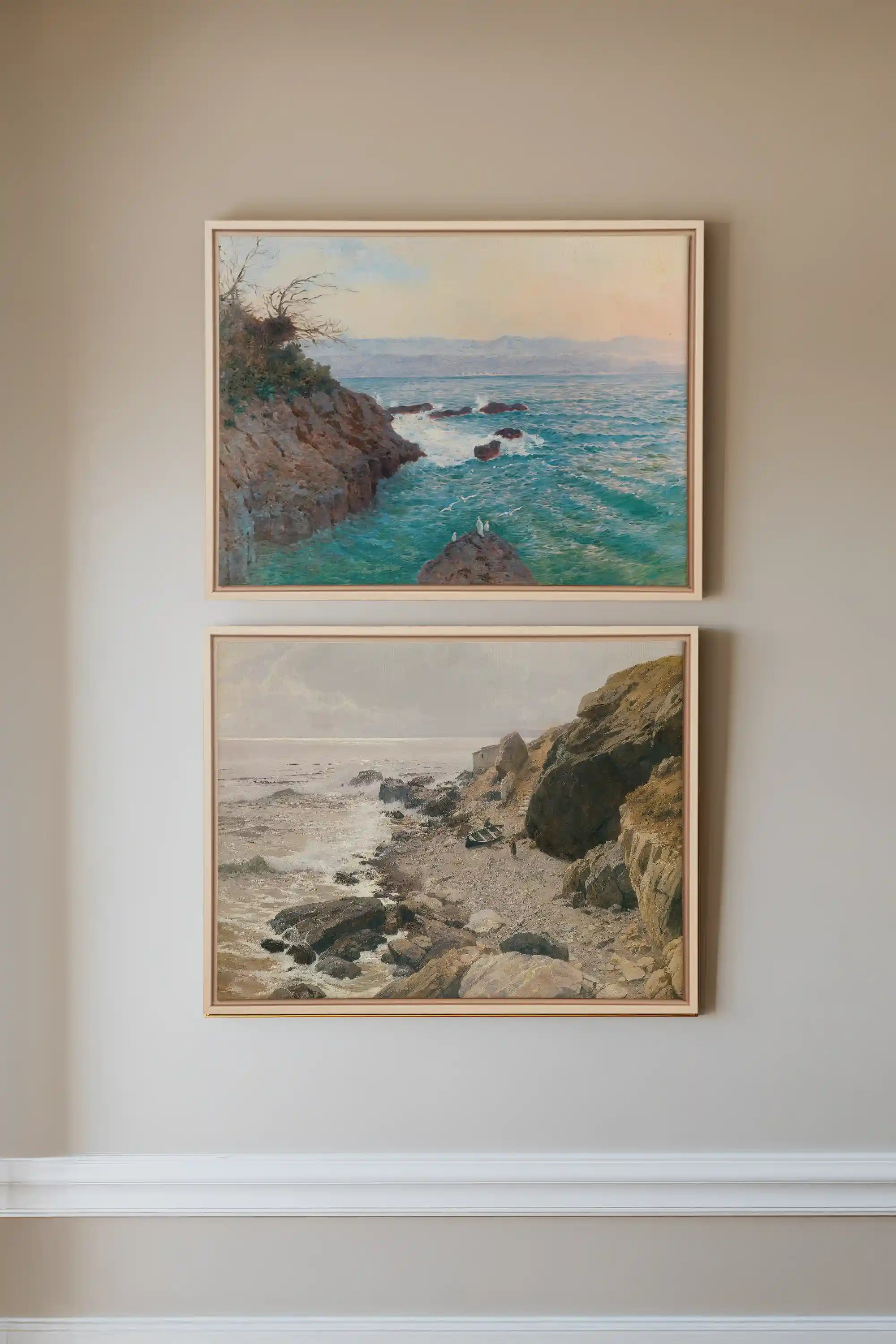 SEA OF LIGHT DUO, 2 Oeuvres sur toile étirée, encadré Naturel Clair