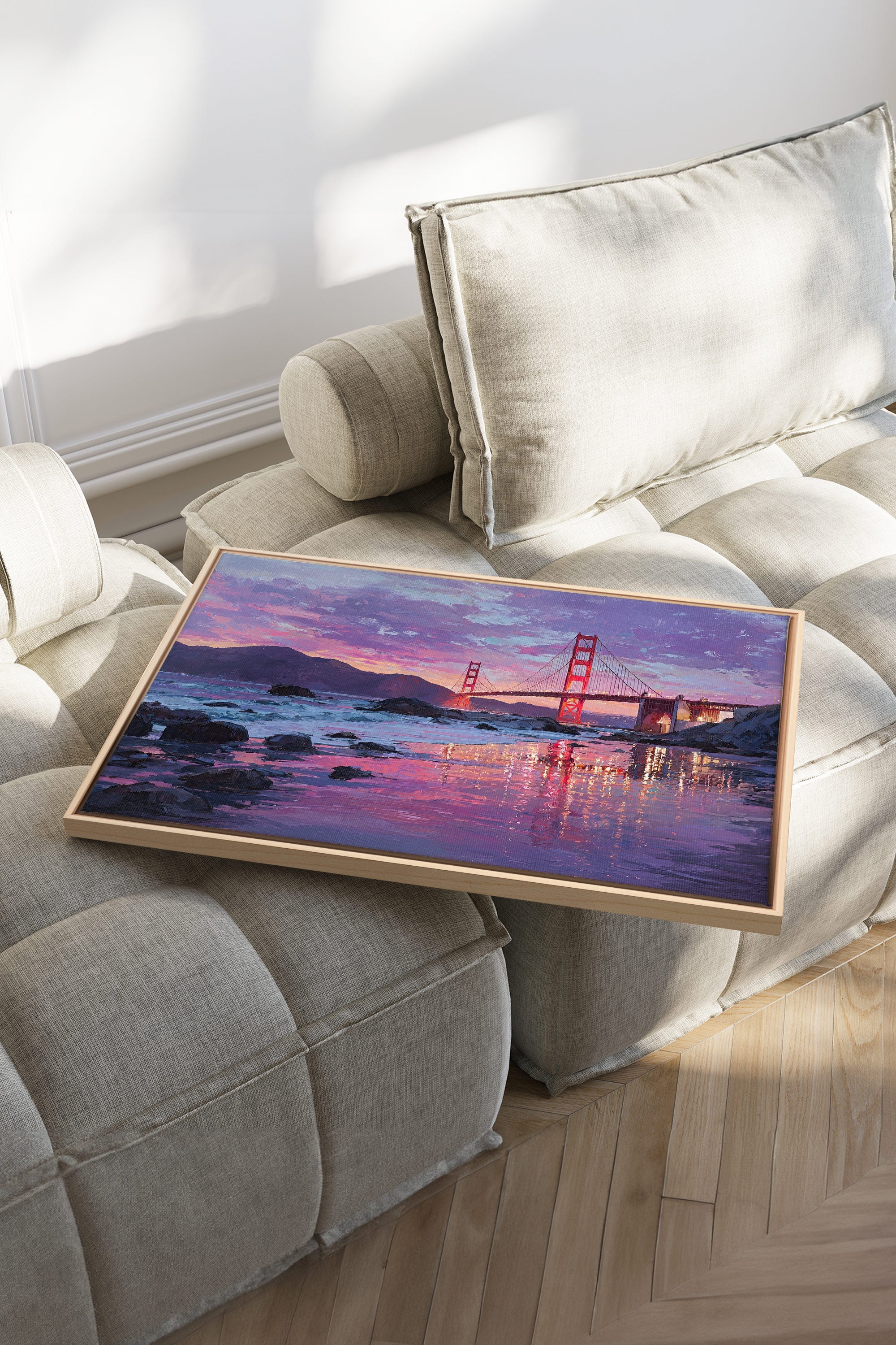 OLEKA CANVAS - GOLDEN GLOW, Oeuvre sur toile étirée, encadré Naturel Clair