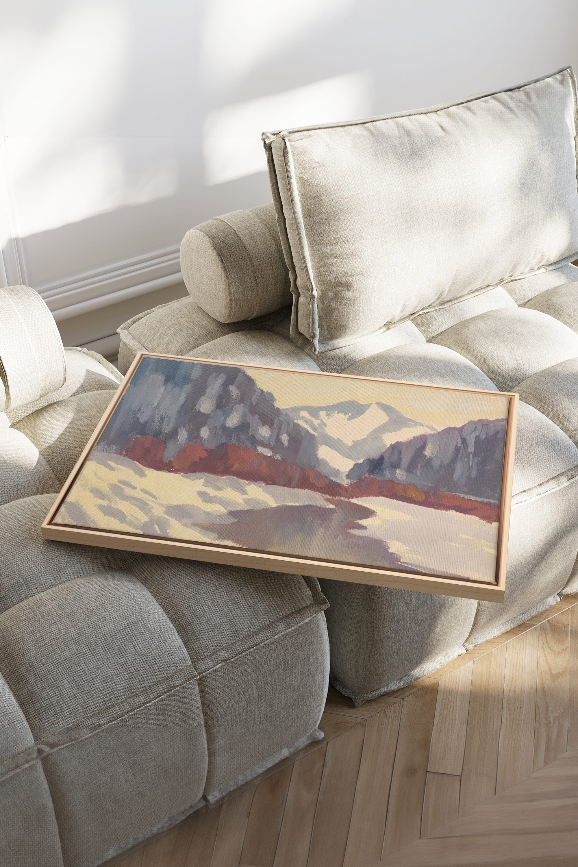 HORIZON DES MONTS, Oeuvre sur toile étirée, encadré Naturel Clair