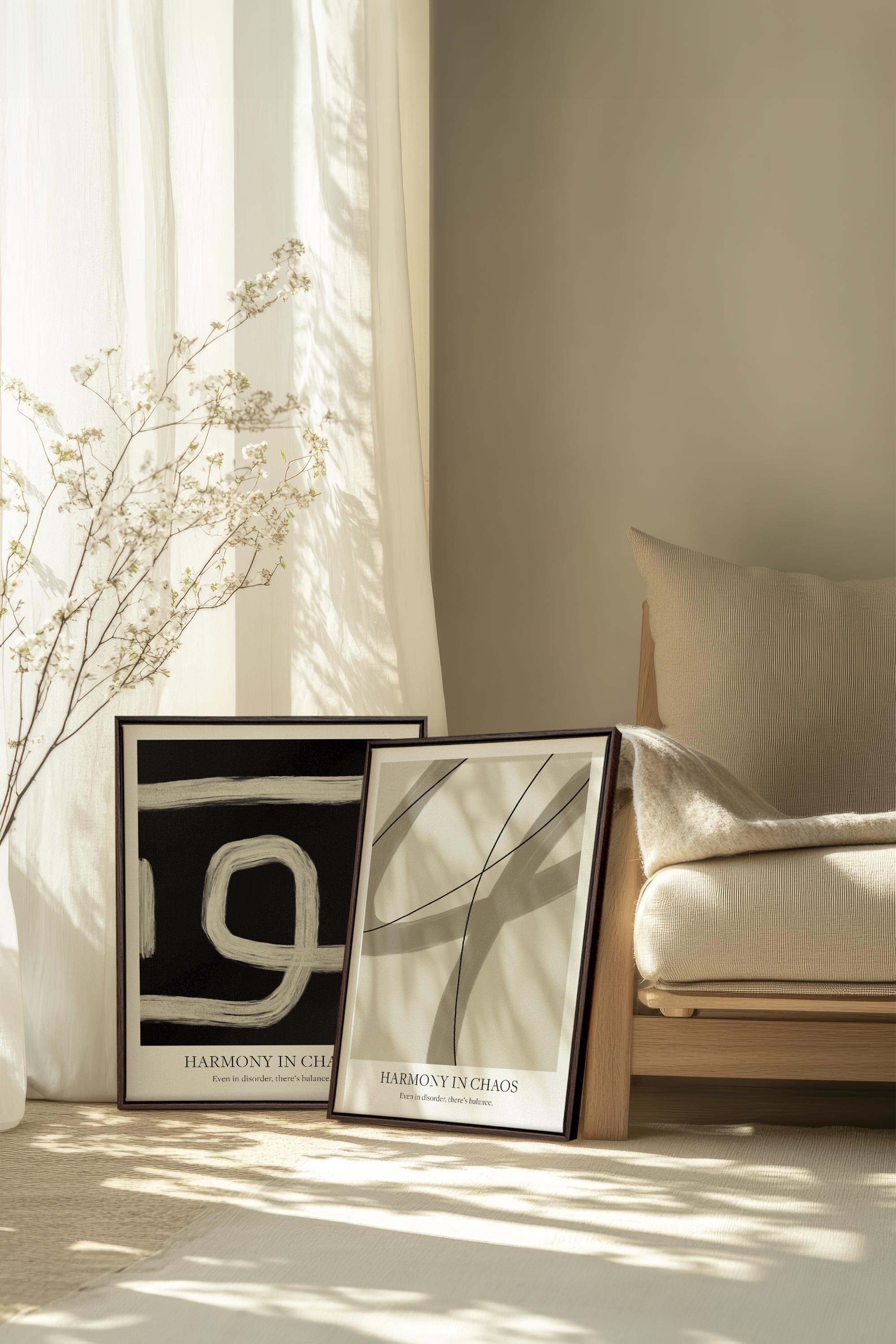 OLEKA CANVAS - BALANCED FLOW DUO, 2 Oeuvres sur toile étirée, encadré Brun Noyer