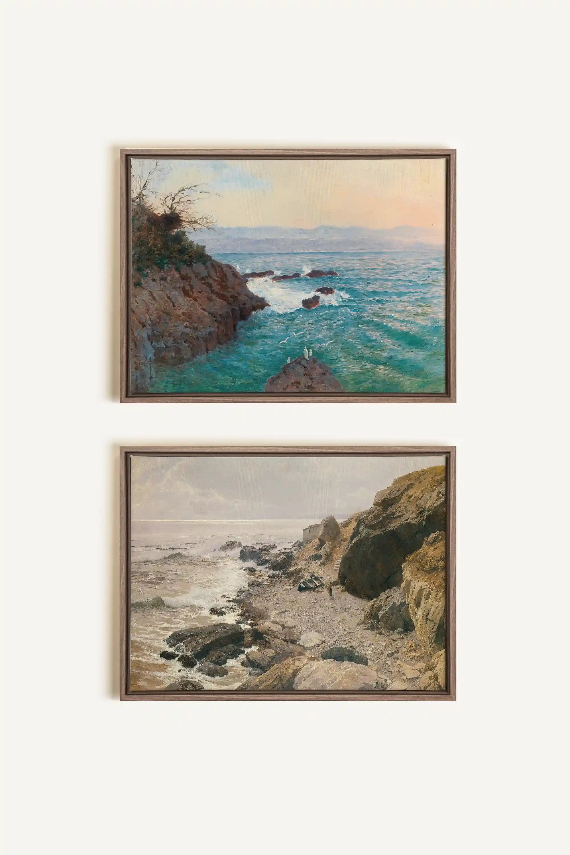 SEA OF LIGHT DUO, 2 Works on stretched canvas, framed Oak Brown