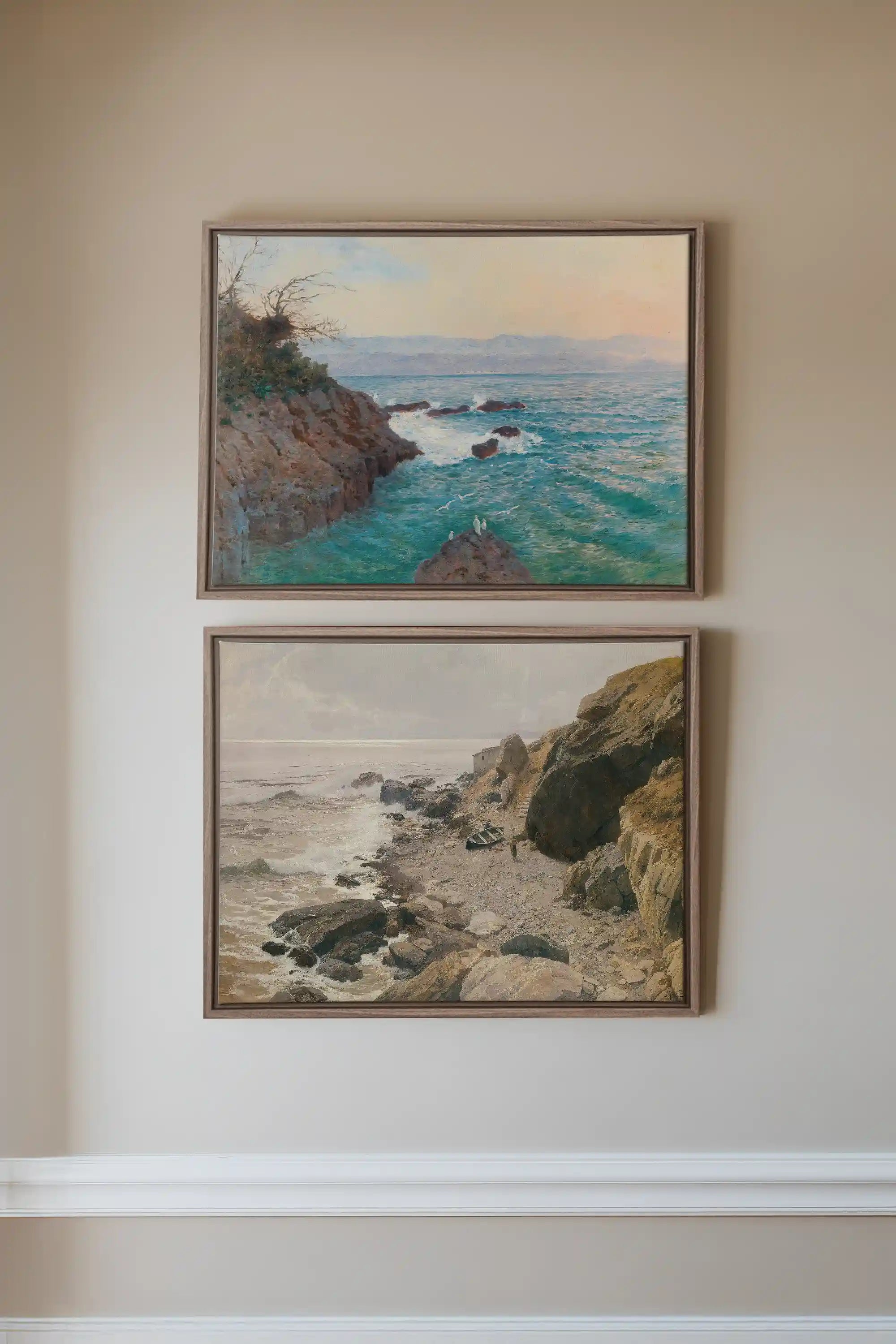 SEA OF LIGHT DUO, 2 Works on stretched canvas, framed Oak Brown