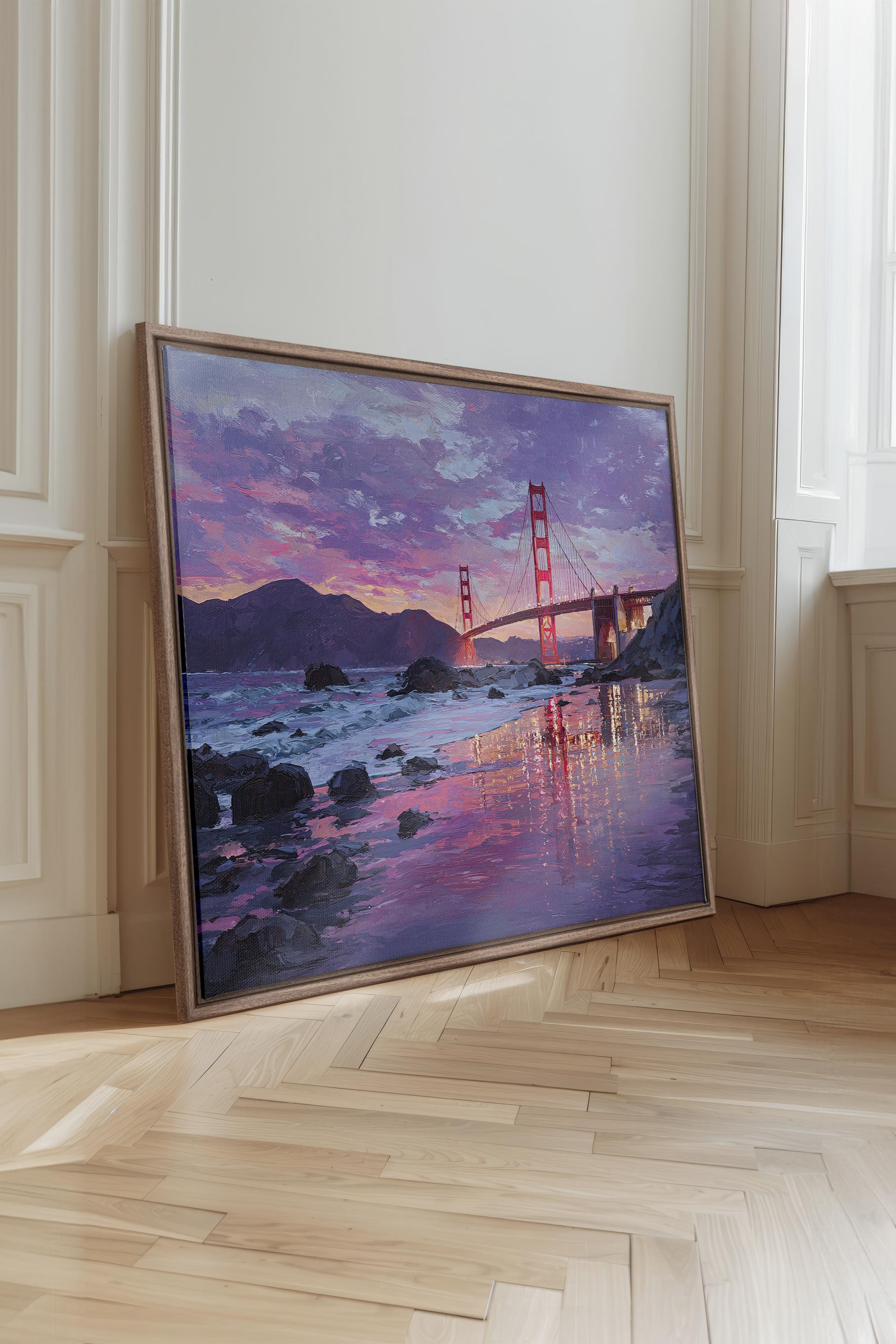 OLEKA CANVAS - GOLDEN GLOW, Oeuvre sur toile étirée, encadré Brun Chêne