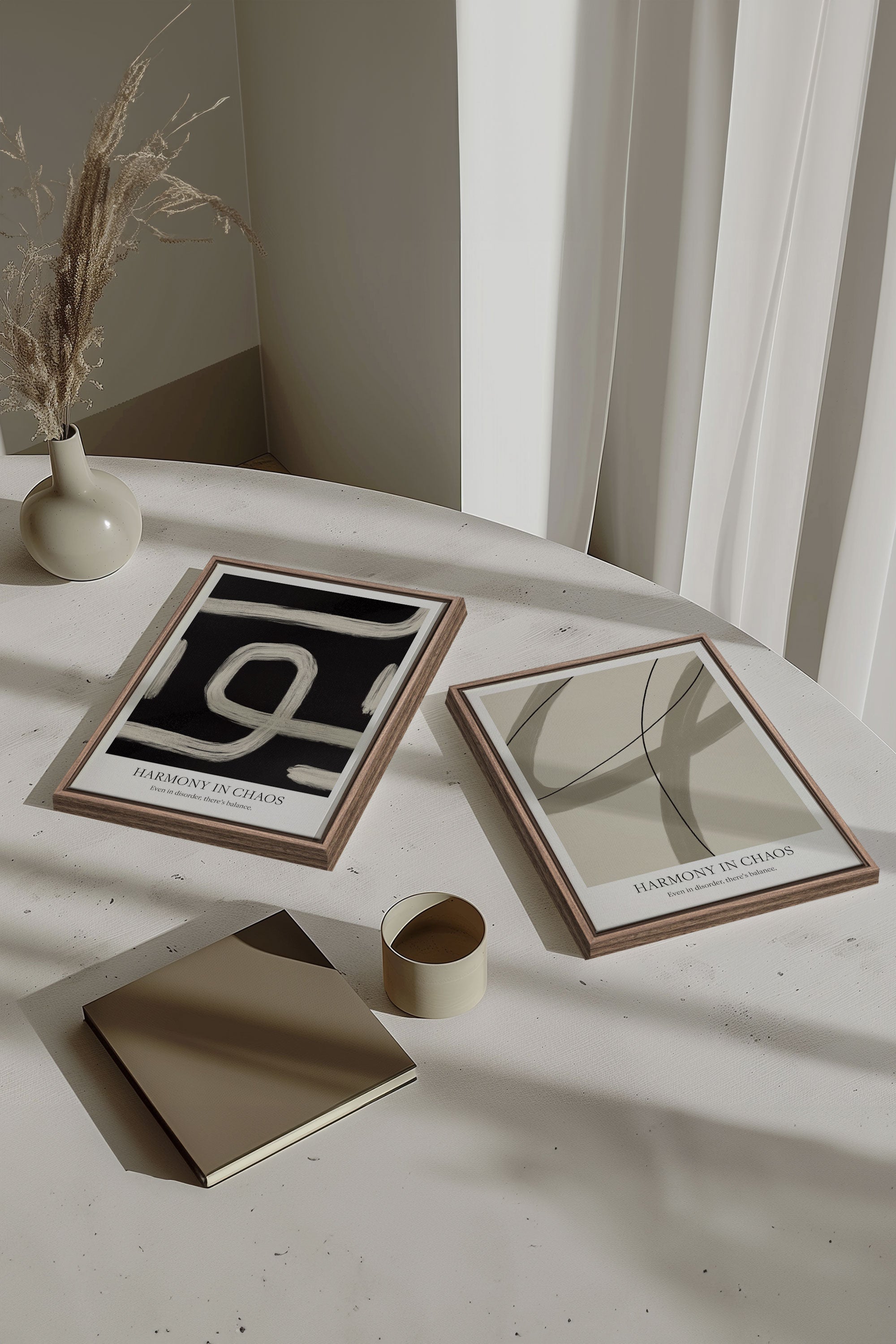 OLEKA CANVAS - BALANCED FLOW DUO, 2 Oeuvres sur toile étirée, encadré Brun Chêne