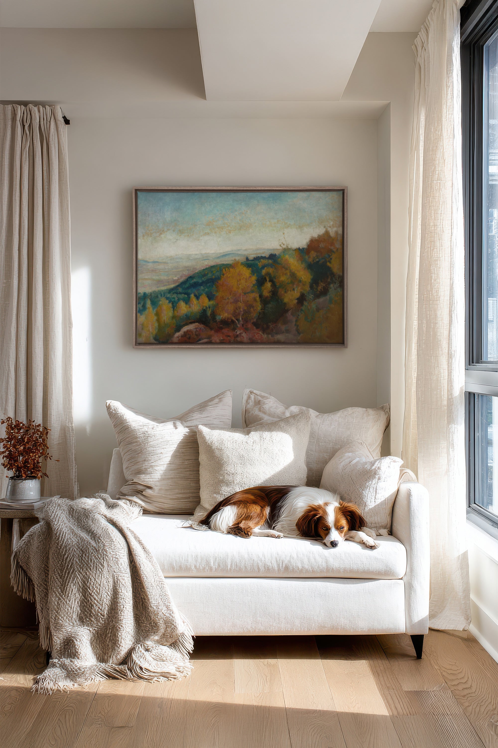 AMBER HILLS, Artwork on stretched canvas, framed in Brown Oak