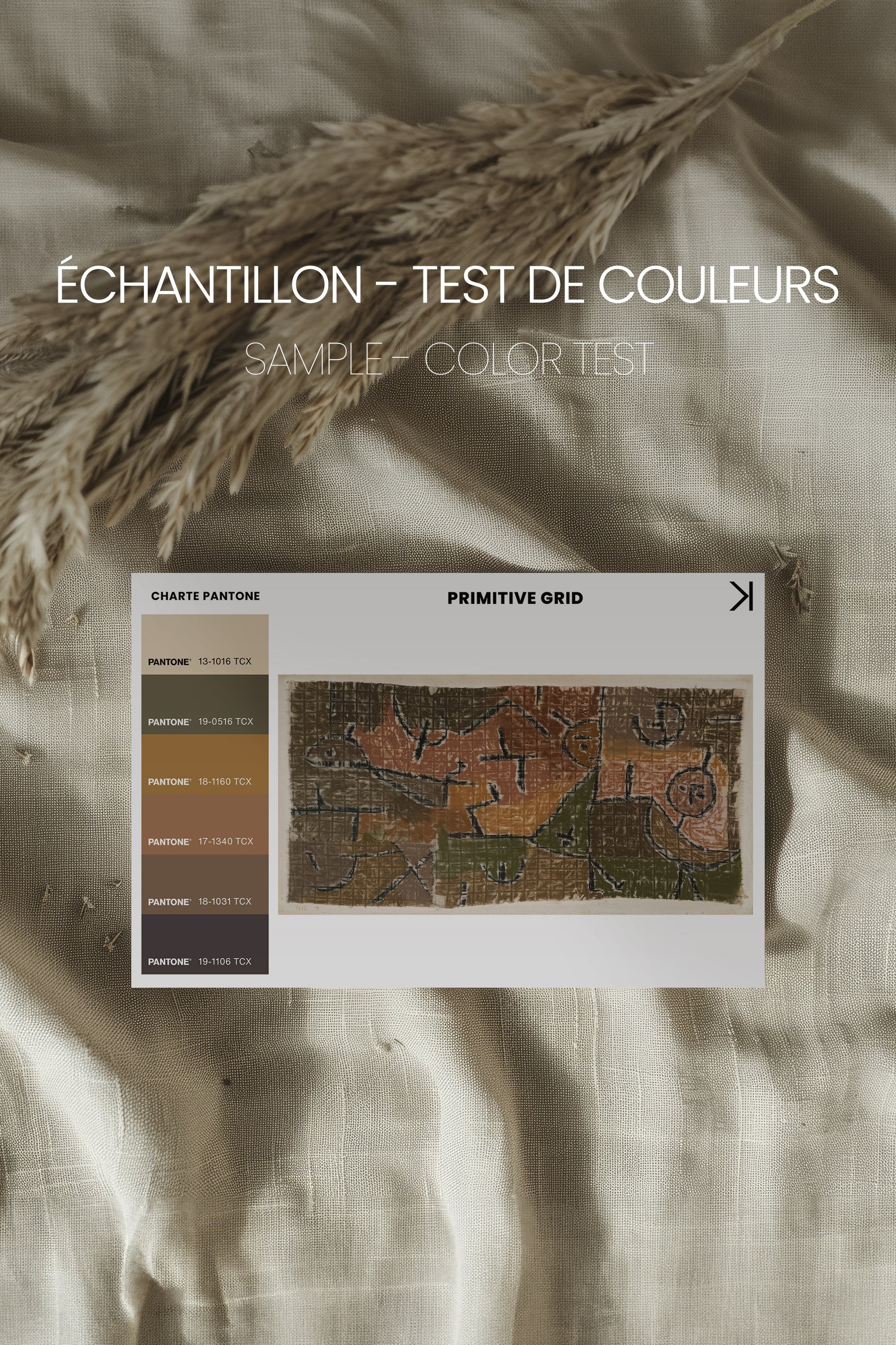 PRIMITIVE GRID, Oeuvre sur toile étirée, encadré Brun Noyer