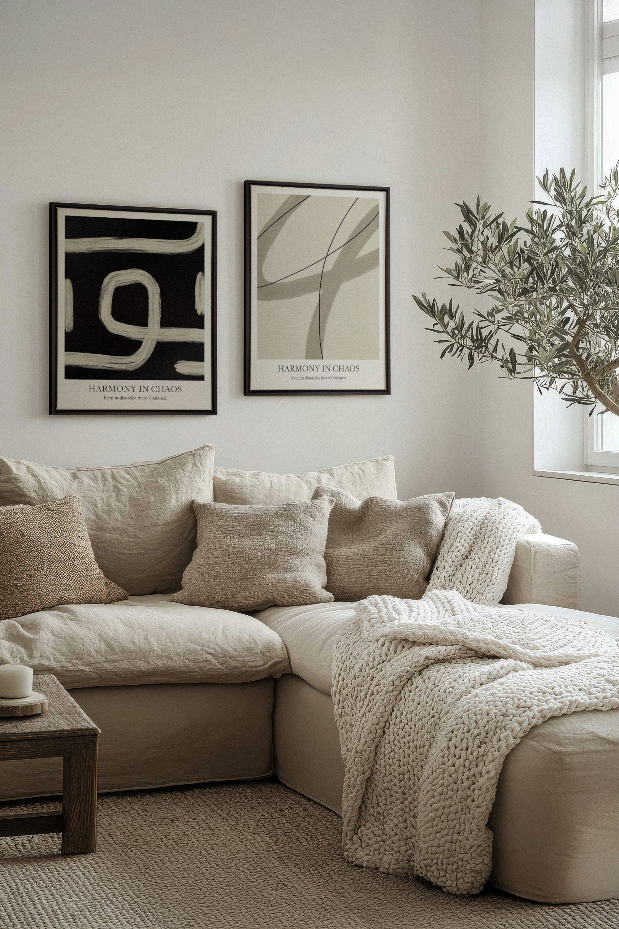 OLEKA CANVAS - BALANCED FLOW DUO, 2 Oeuvres sur toile étirée, encadré Noir