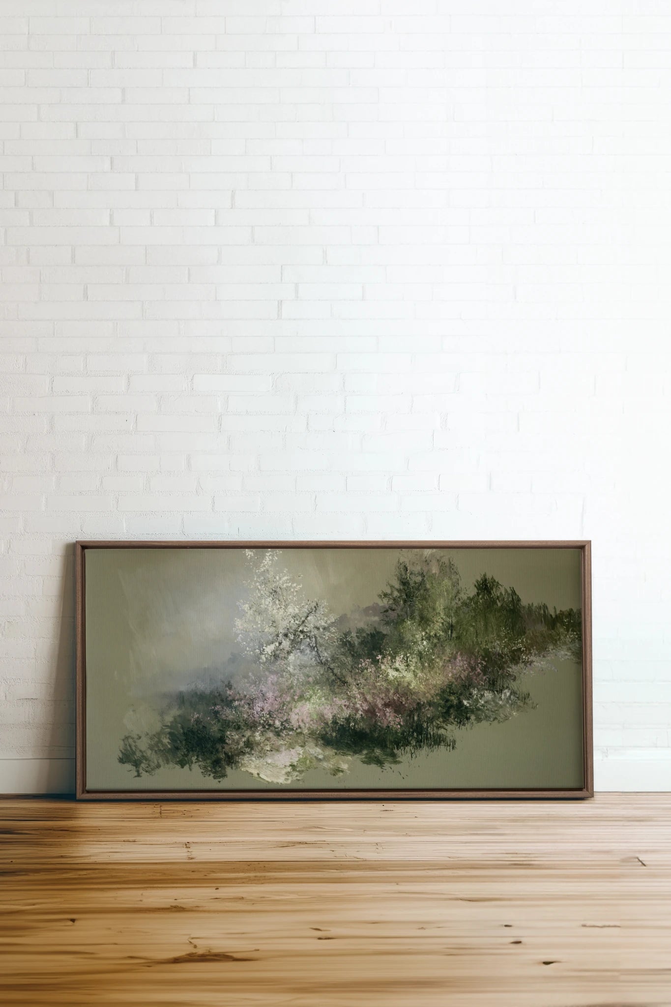 JARDIN DES BRUMES, Artwork on stretched canvas, Oak Brown frame