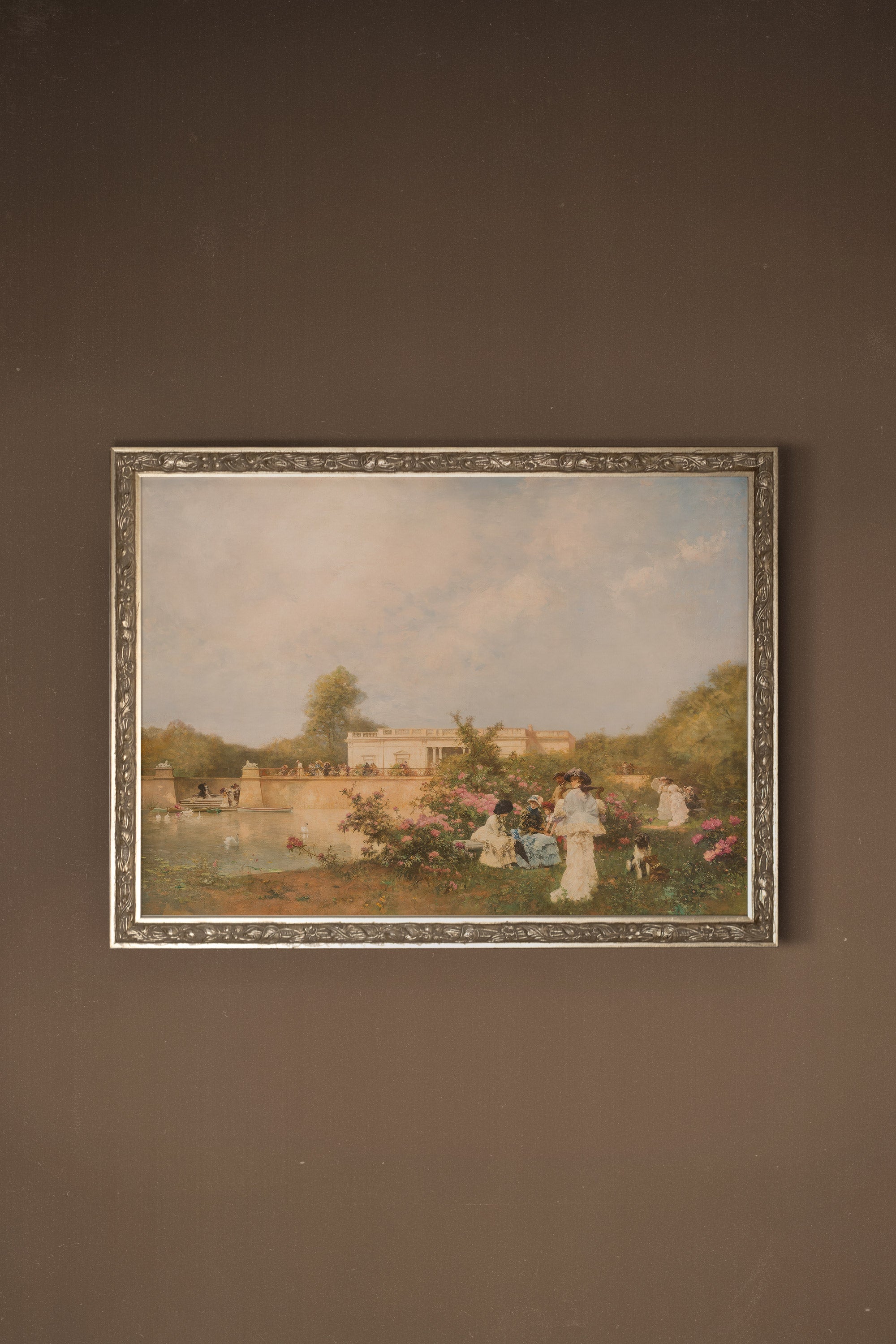 ROSE ET DENTELLE, Oeuvre sur toile rigide, encadré Vintage Argent