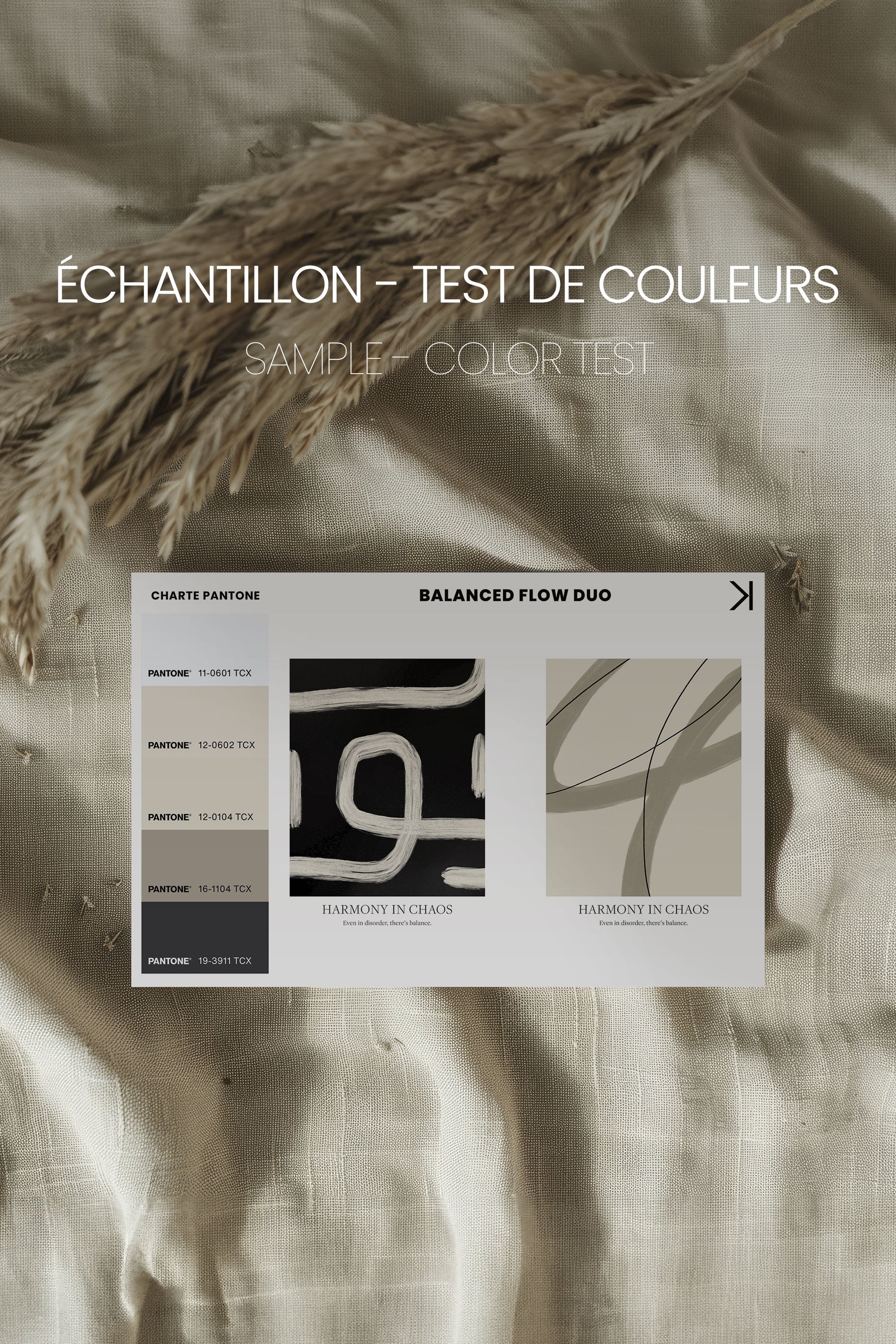 OLEKA CANVAS - BALANCED FLOW DUO, 2 Oeuvres sur toile étirée, encadré Brun Noyer