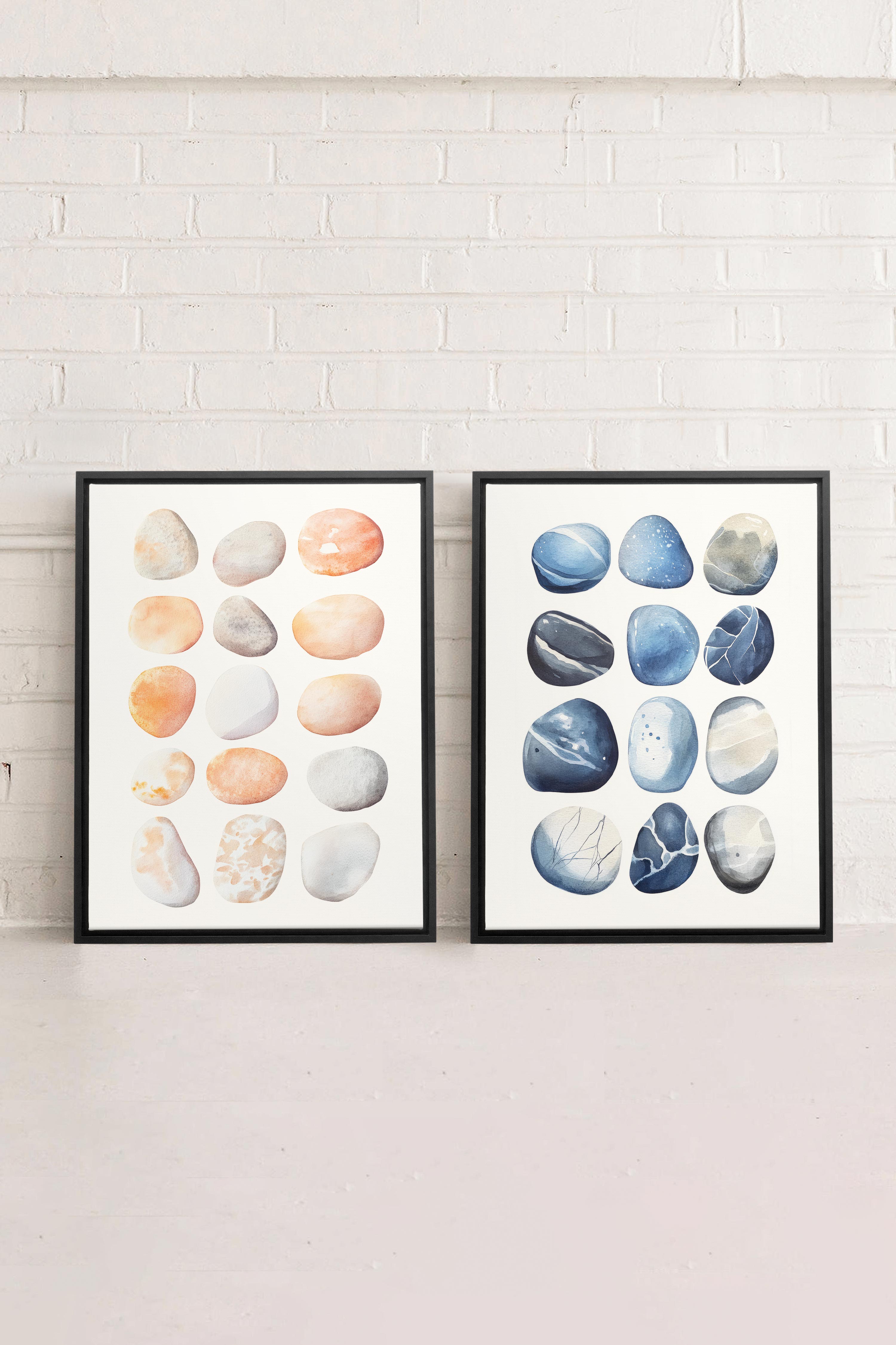 OLEKA CANVAS - SHORELINE GEMS DUO, 2 Oeuvres sur toile étirée, encadré Noir