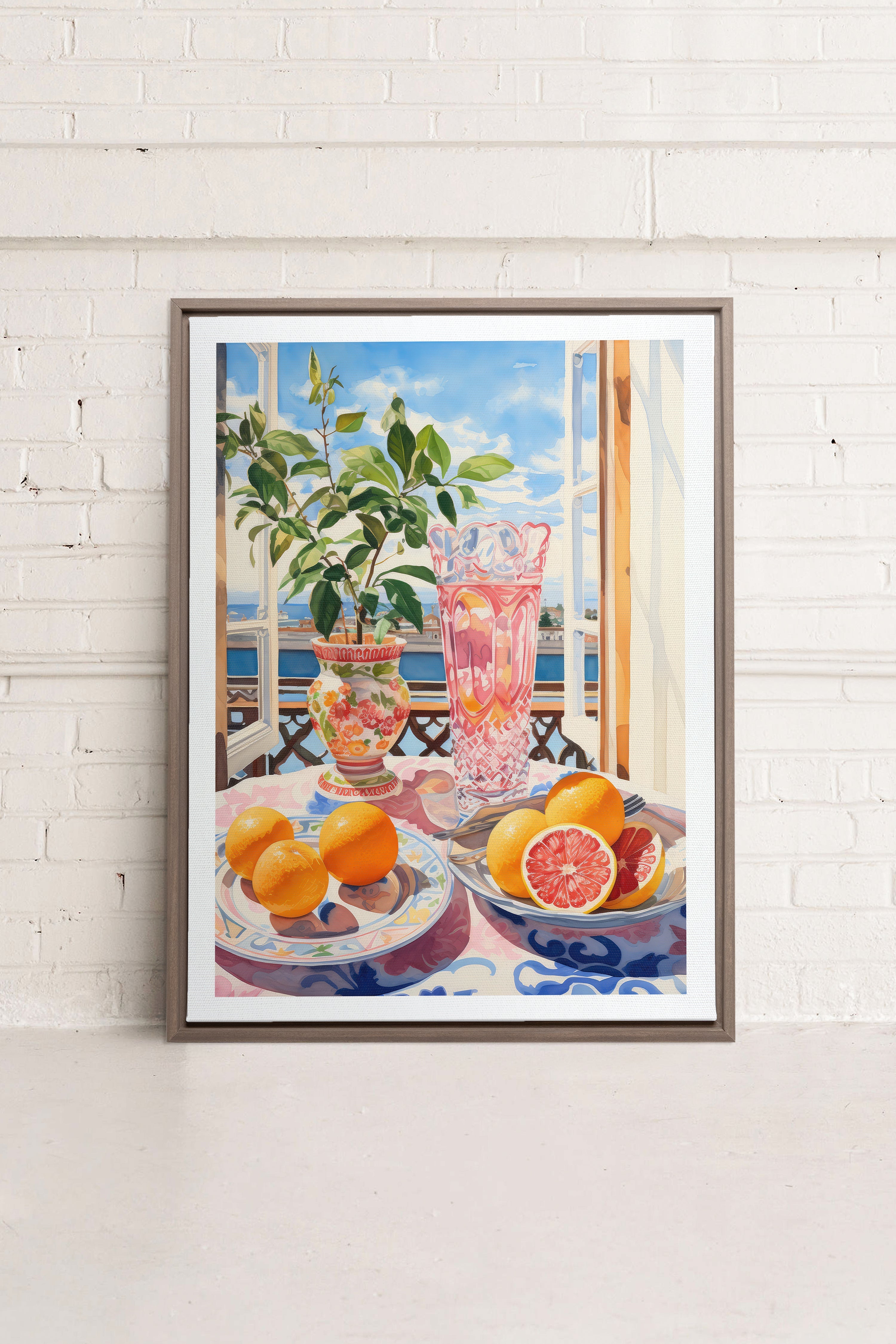 OLEKA CANVAS - CITRUS VISTA PARADISE, Oeuvre sur toile étirée, encadré Brun Chêne