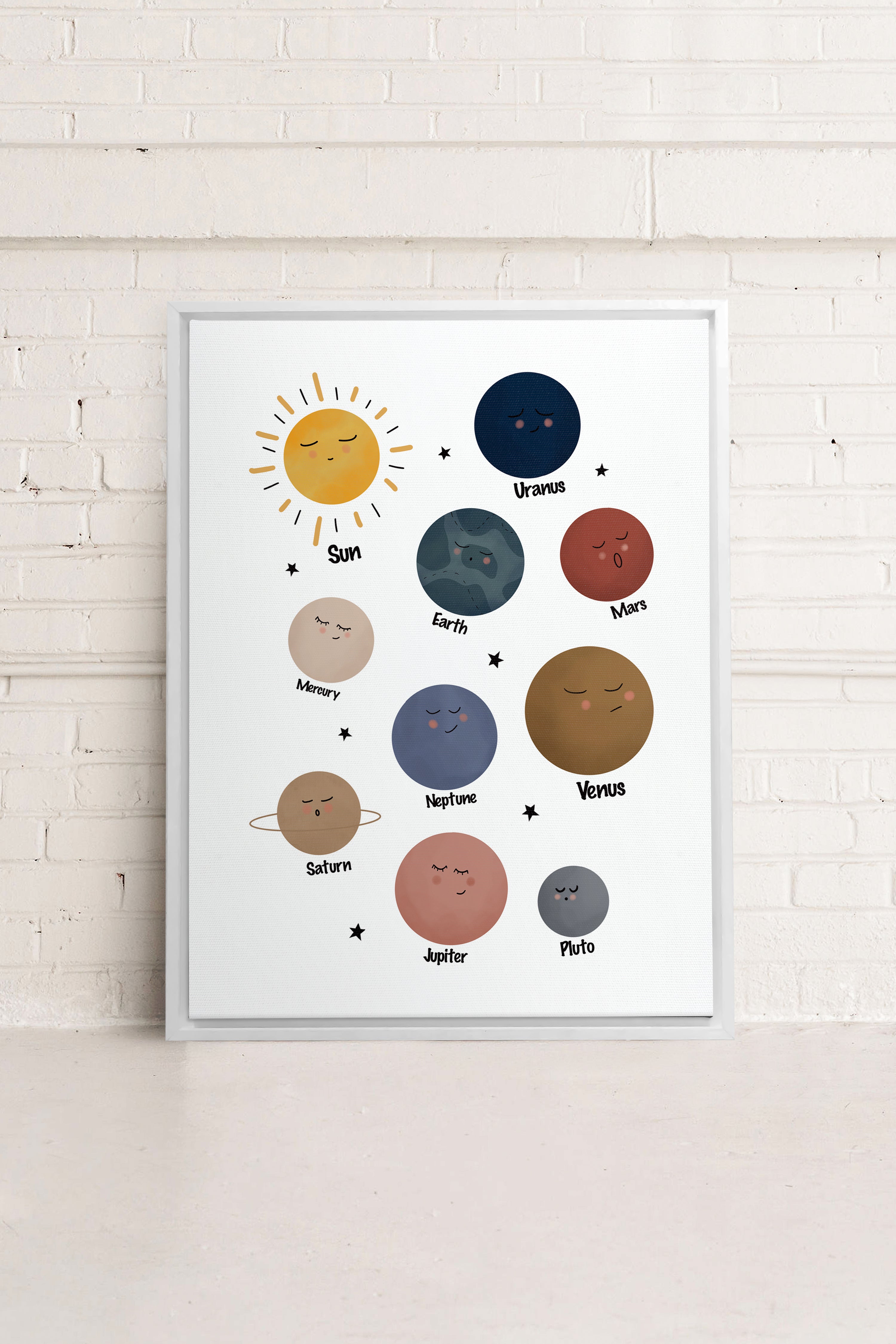 OLEKA CANVAS - PLANÈTES, Oeuvre sur toile étirée, encadré Blanc