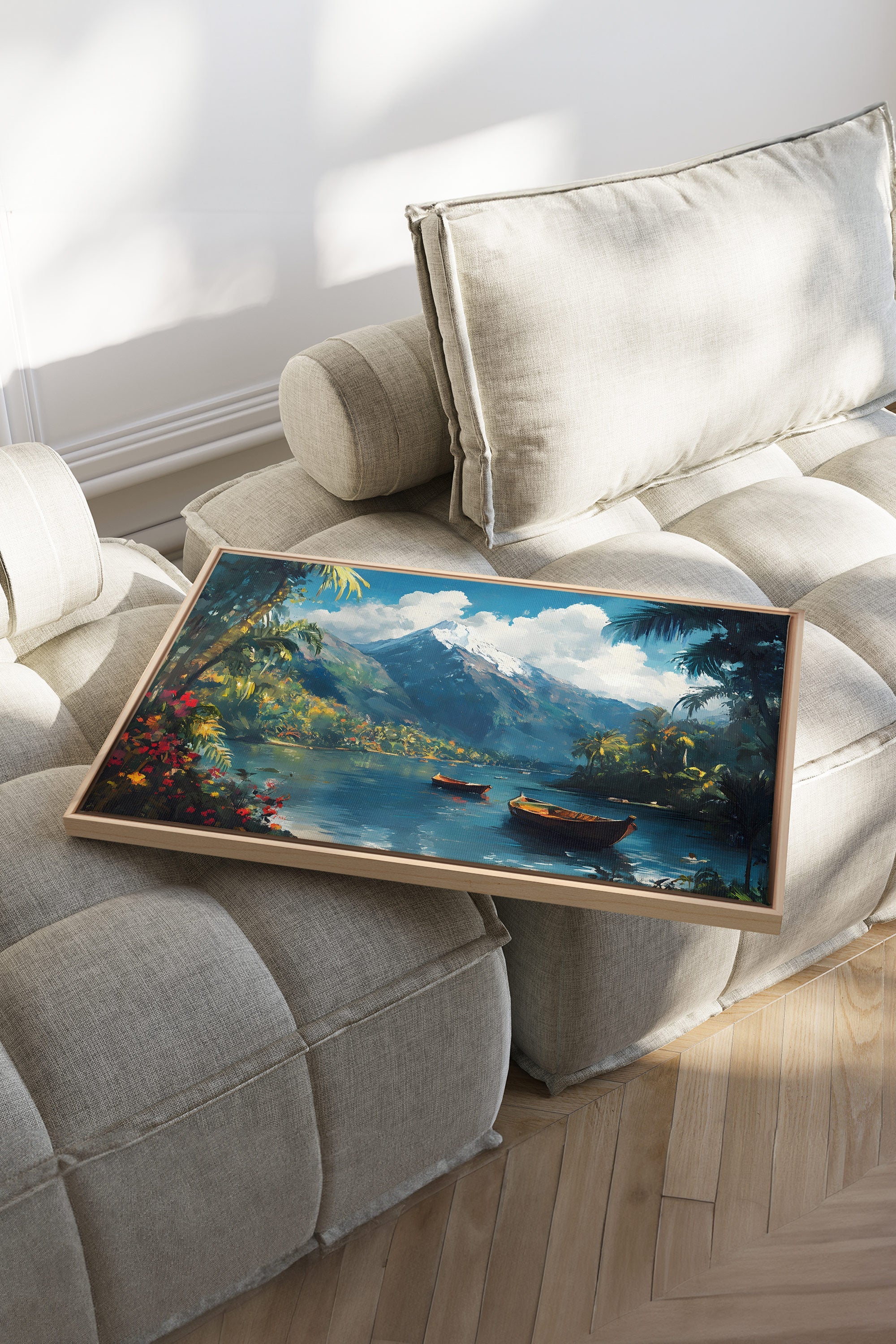 OLEKA CANVAS - EMERALD LAGOON, Oeuvre sur toile étirée, encadré Naturel Clair