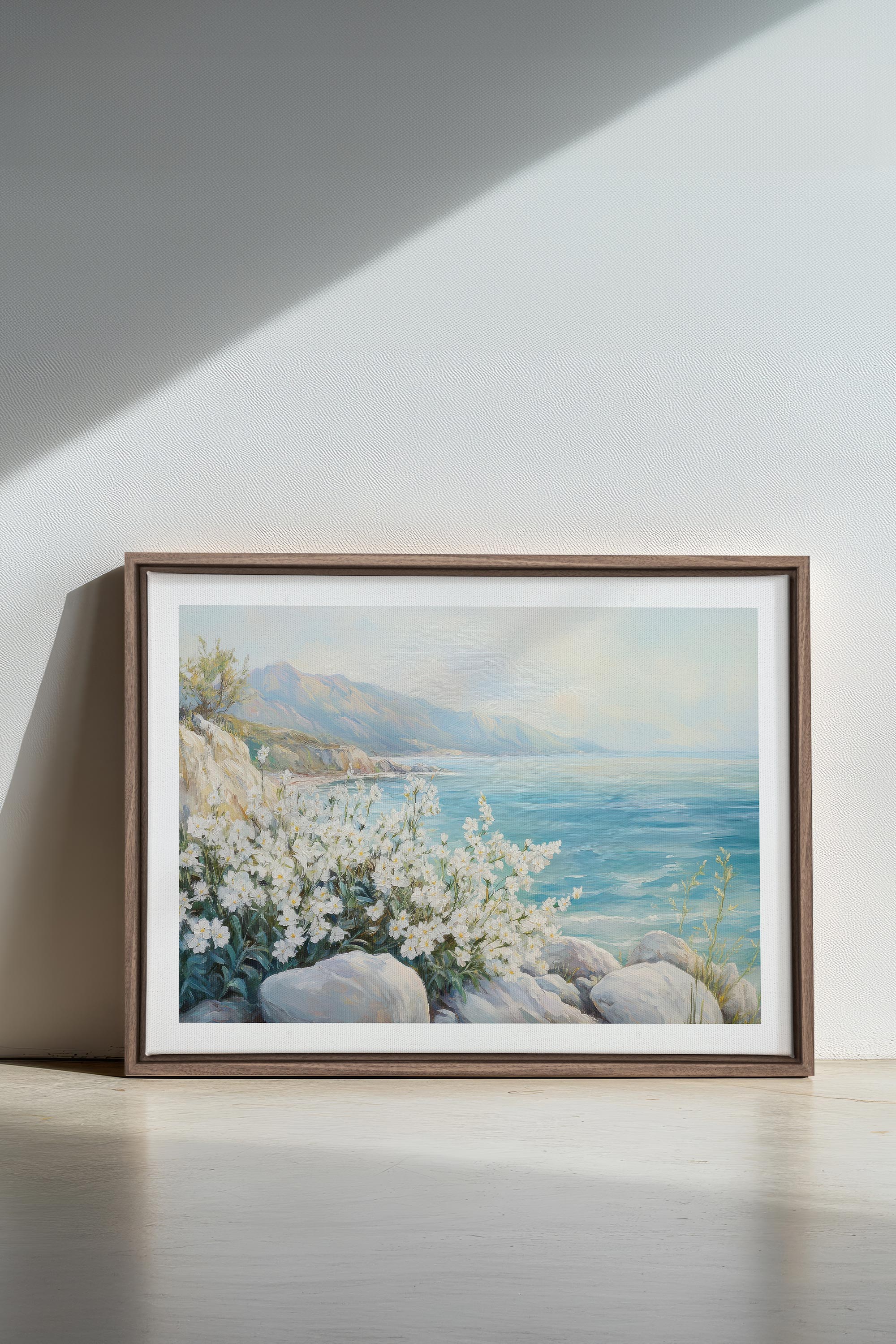 OLEKA CANVAS - AZURE HORIZON, Oeuvre sur toile étirée, encadré Brun Chêne
