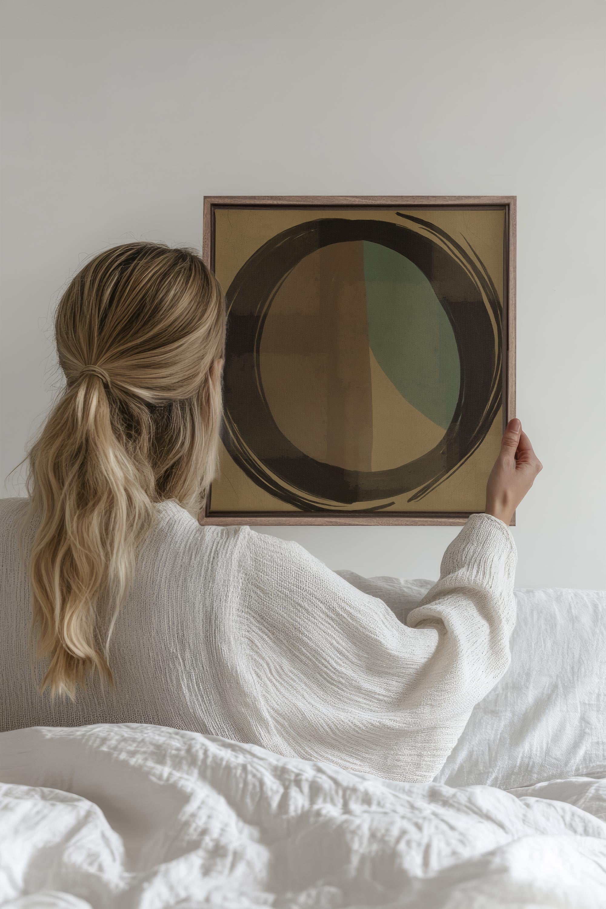 OLEKA CANVAS - MOVING LINES, Oeuvre sur toile étirée, encadré Brun Chêne